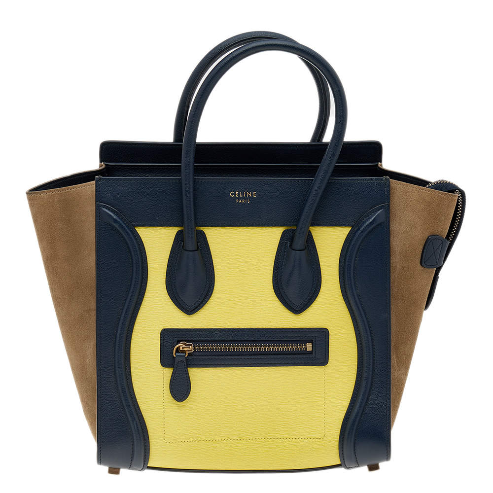 Pre Owned Celine Multicolor Suede And Leather Micro Luggage Tote