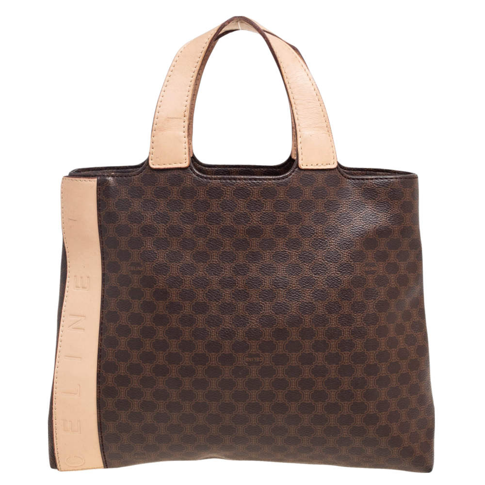 Pre Owned Celine Brown Macadam Coated Canvas and Leather Tote