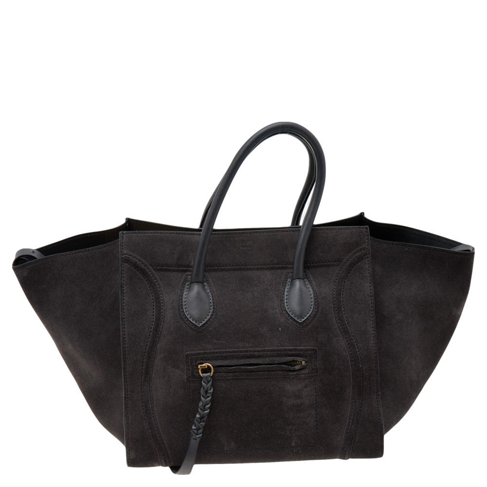Pre Owned Celine Dark Grey Leather And Suede Medium Phantom Luggage Tote