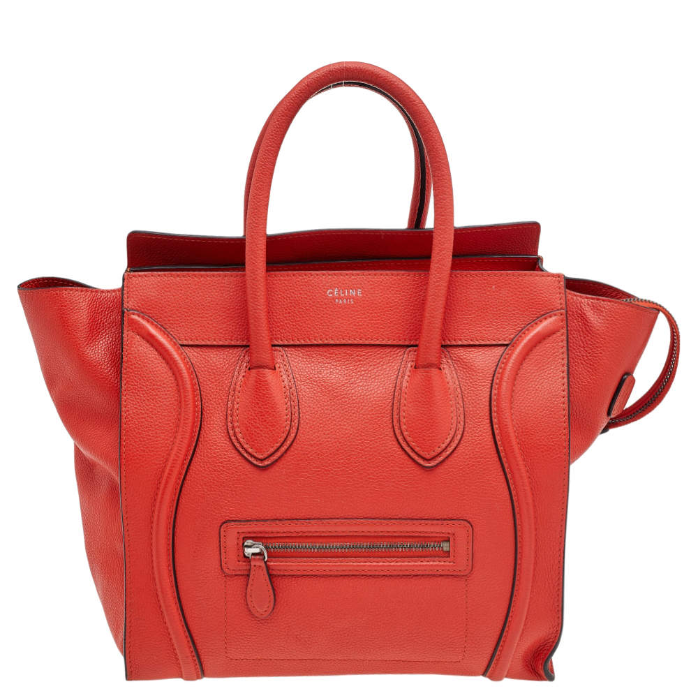 Pre Owned Celine Orange Leather Mini Luggage Tote