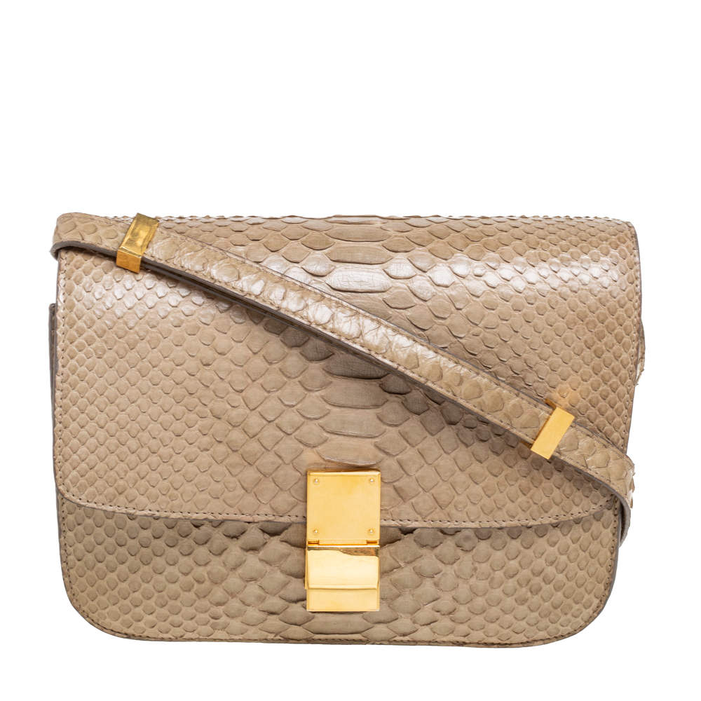 Pre Owned Celine Grey Python Medium Classic Box Shoulder Bag