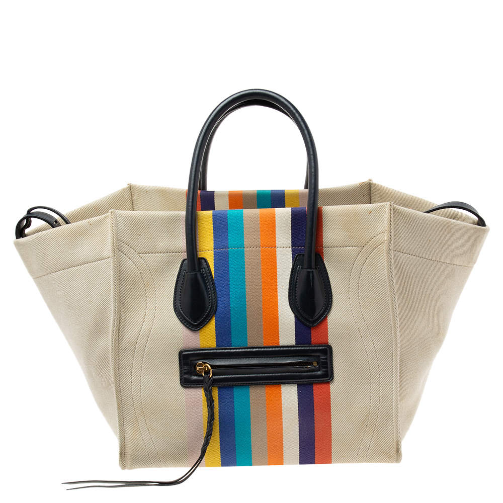 Pre Owned  Celine Beige/Multicolor Fabric Medium Phantom Luggage Tote