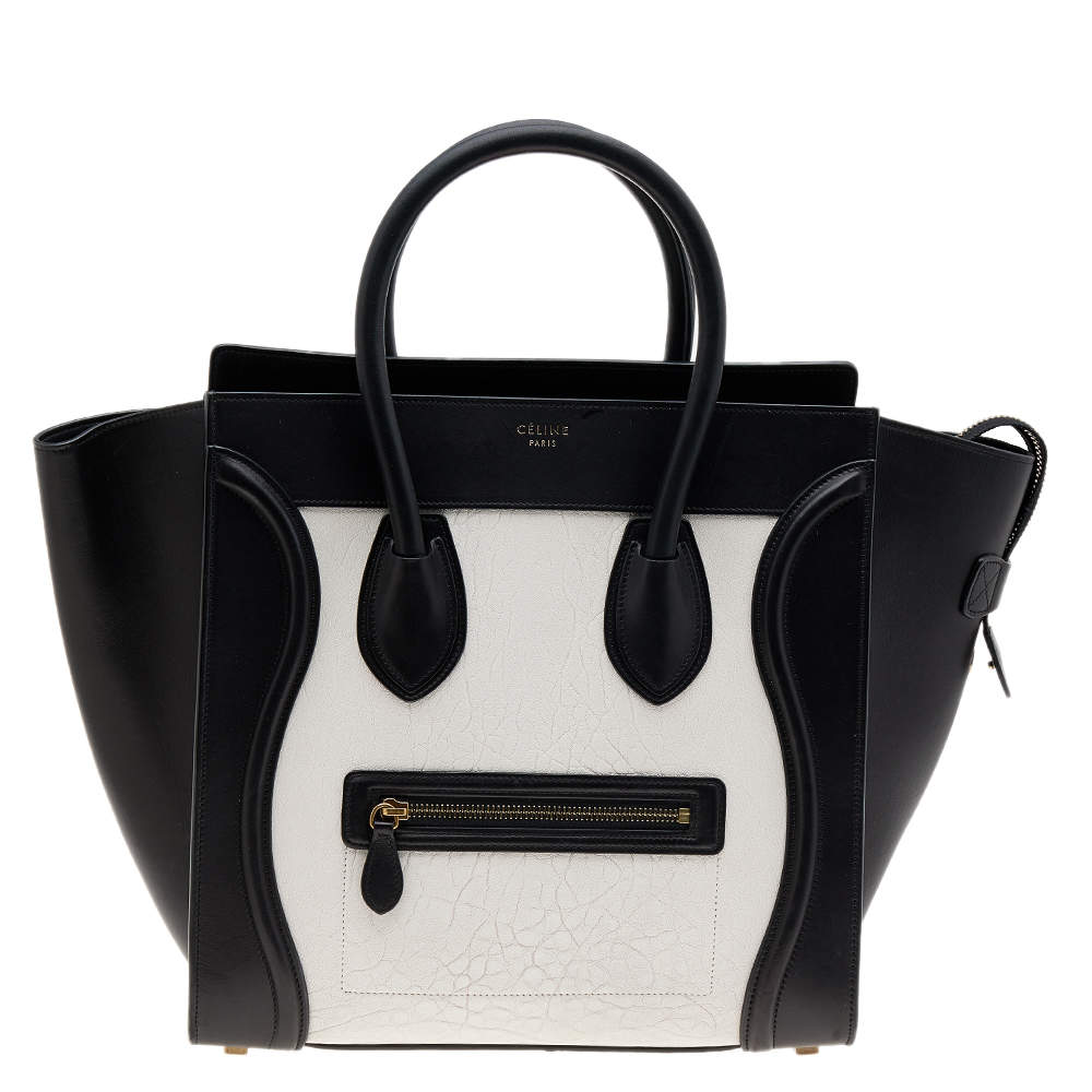 Celine Black White Leather Mini Luggage Tote Celine TLC