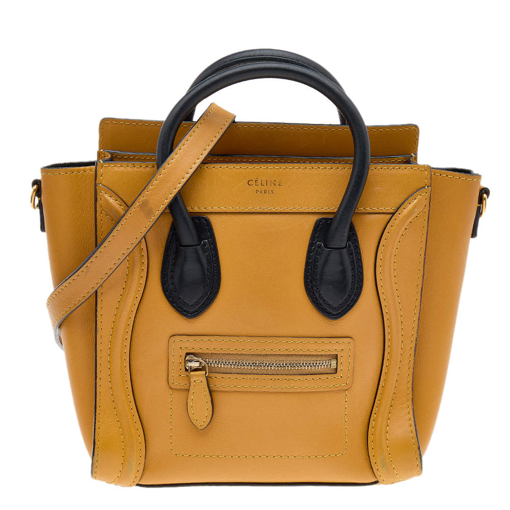 Pre Owned Celine Yellow/Black Leather Nano Luggage Tote