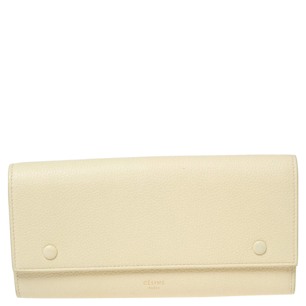 Pre Owned Celine Light Yellow Leather Multifunction Flap Wallet 