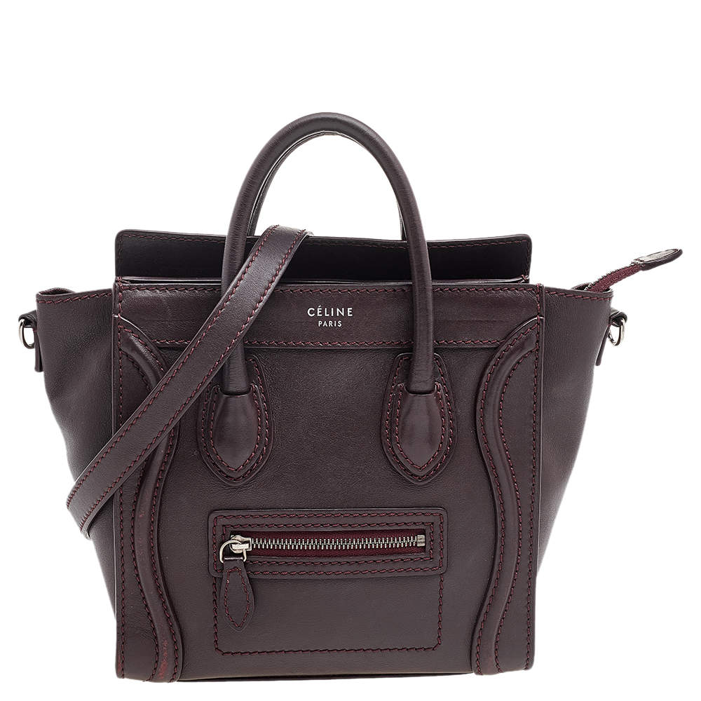 Pre Owned Celine Burgundy Leather Nano Luggage Tote
