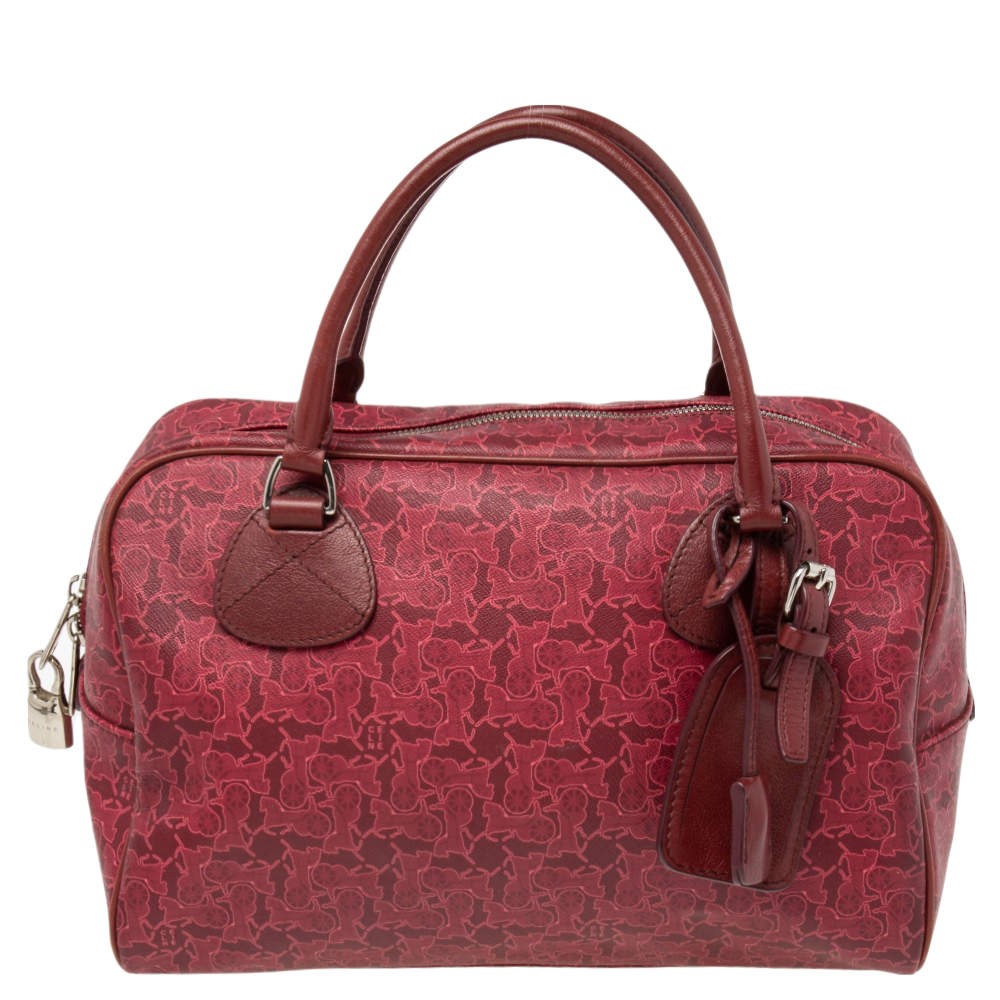 Pre Owned Celine Pink Horse Carriage Printed Leather Satchel