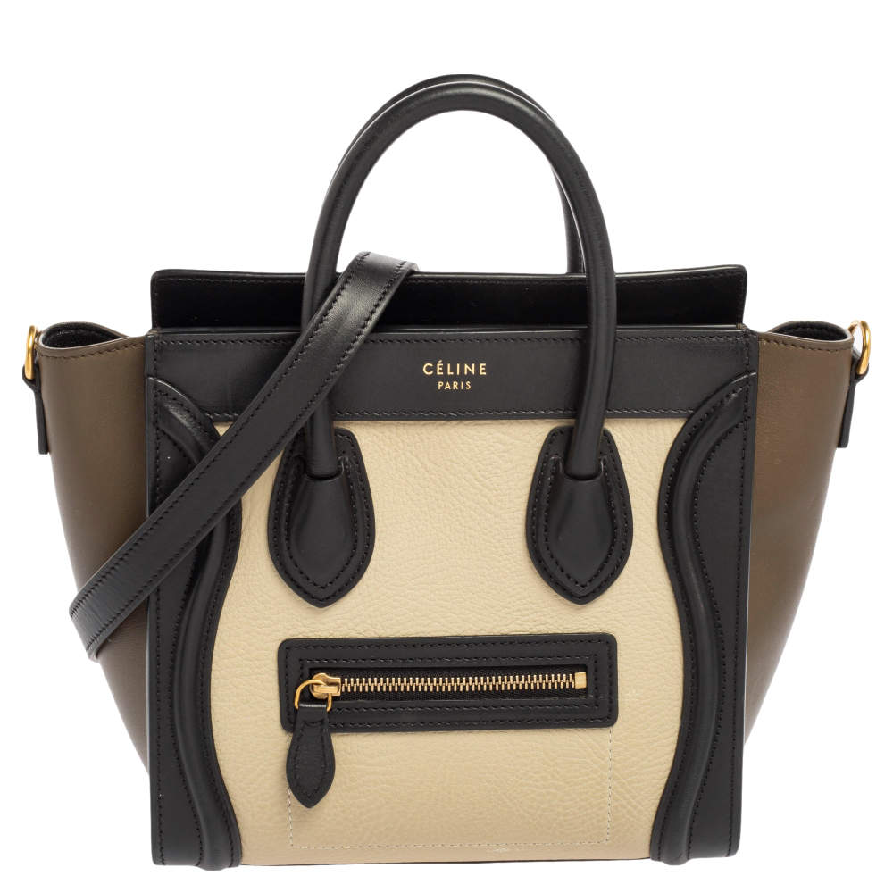 Pre Owned Celine Tri Color Leather Nano Luggage Tote