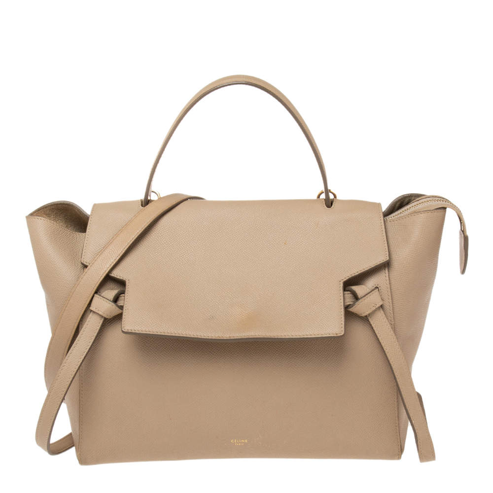 Pre Owned Celine Beige Leather Mini Belt Top Handle Bag
