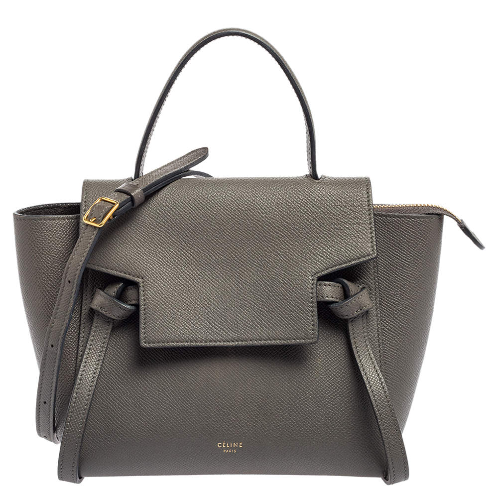 Pre Owned Celine Grey Grained Leather Nano Belt Top Handle Bag