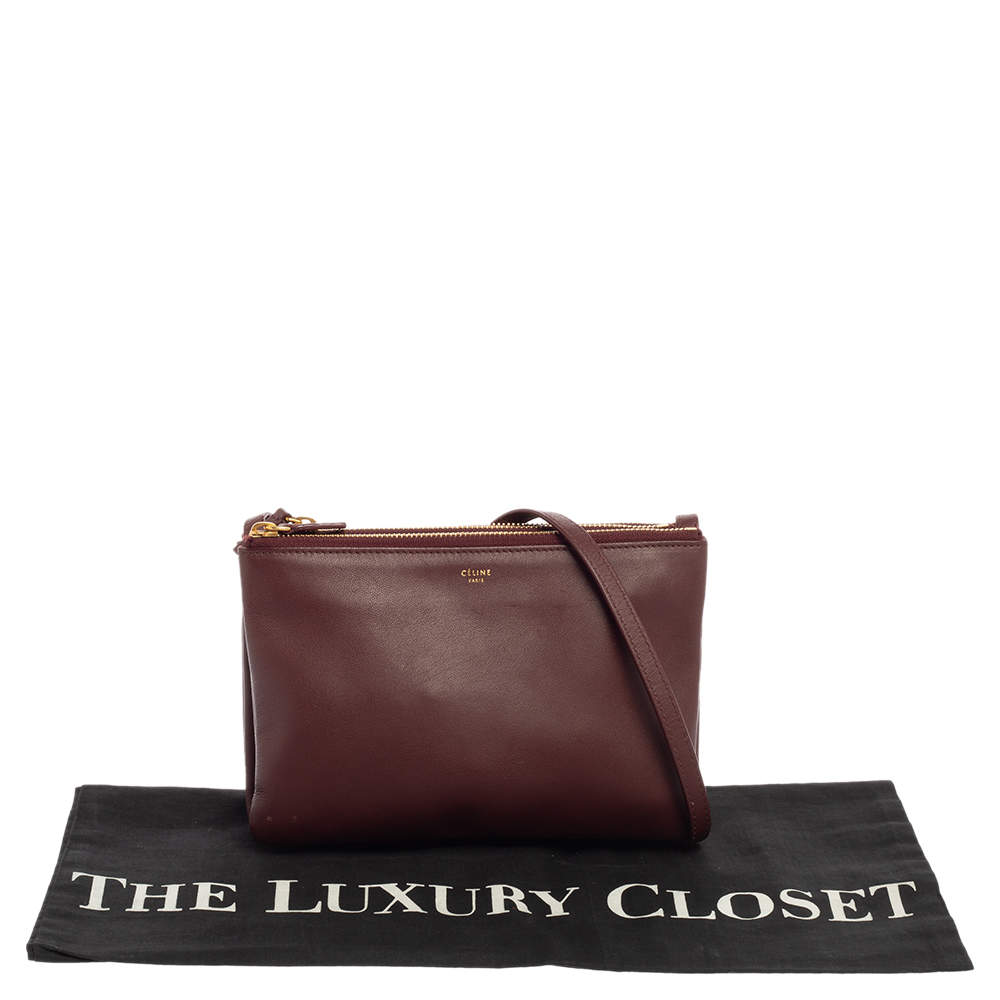 Trio leather crossbody bag Celine Burgundy in Leather - 34738595