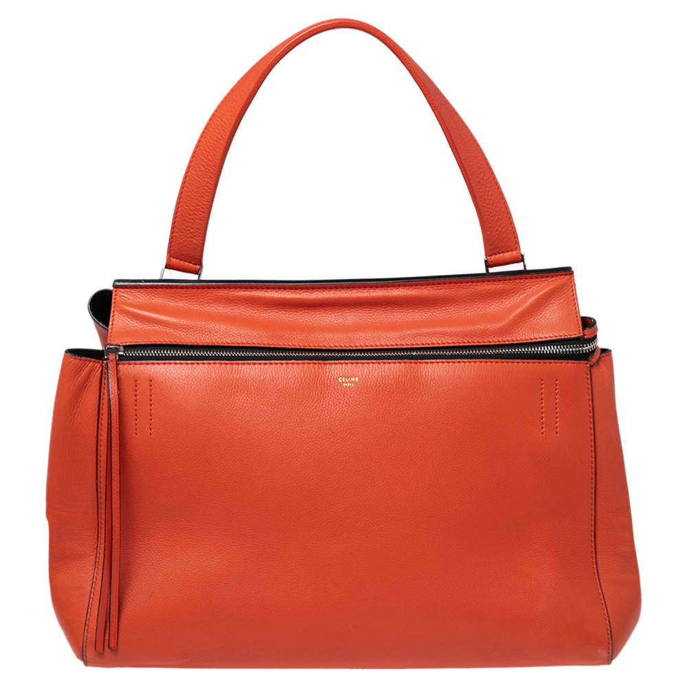 Pre Owned Celine Orange Leather Large Edge Top Handle Bag