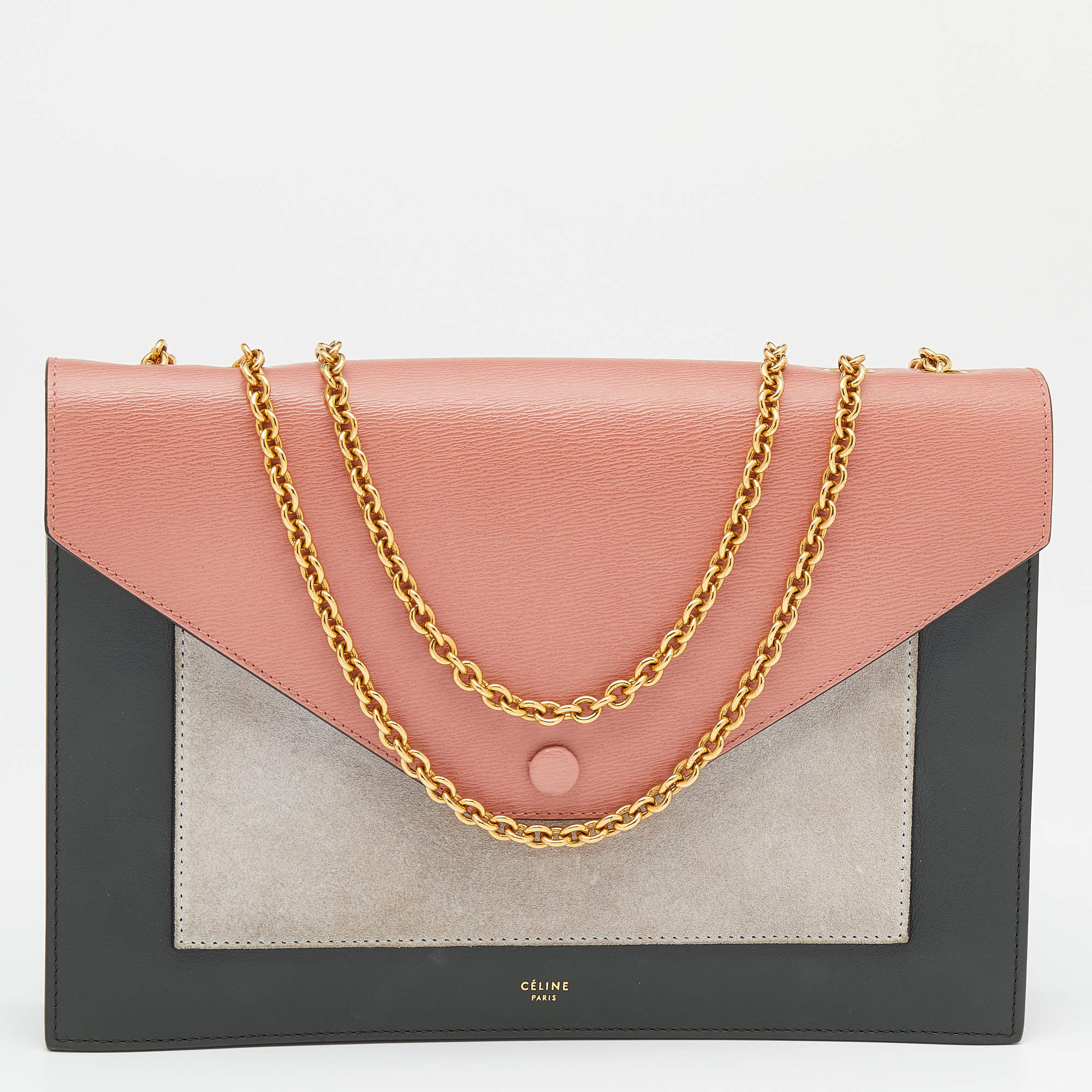 Pre Owned Celine Multicolor Leather And Suede Envelope Shoulder Bag