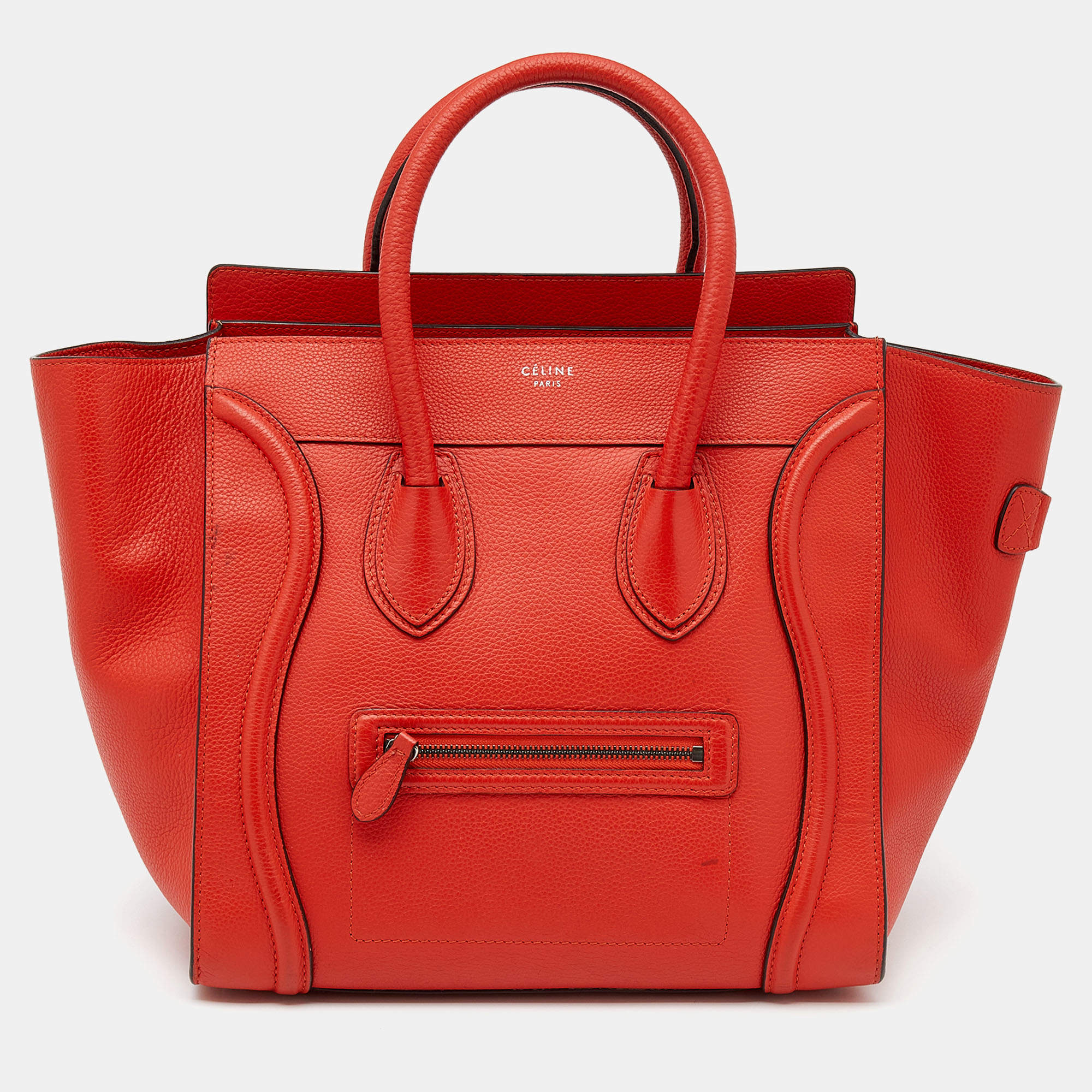 Pre Owned Celine Orange Leather Mini Luggage Tote