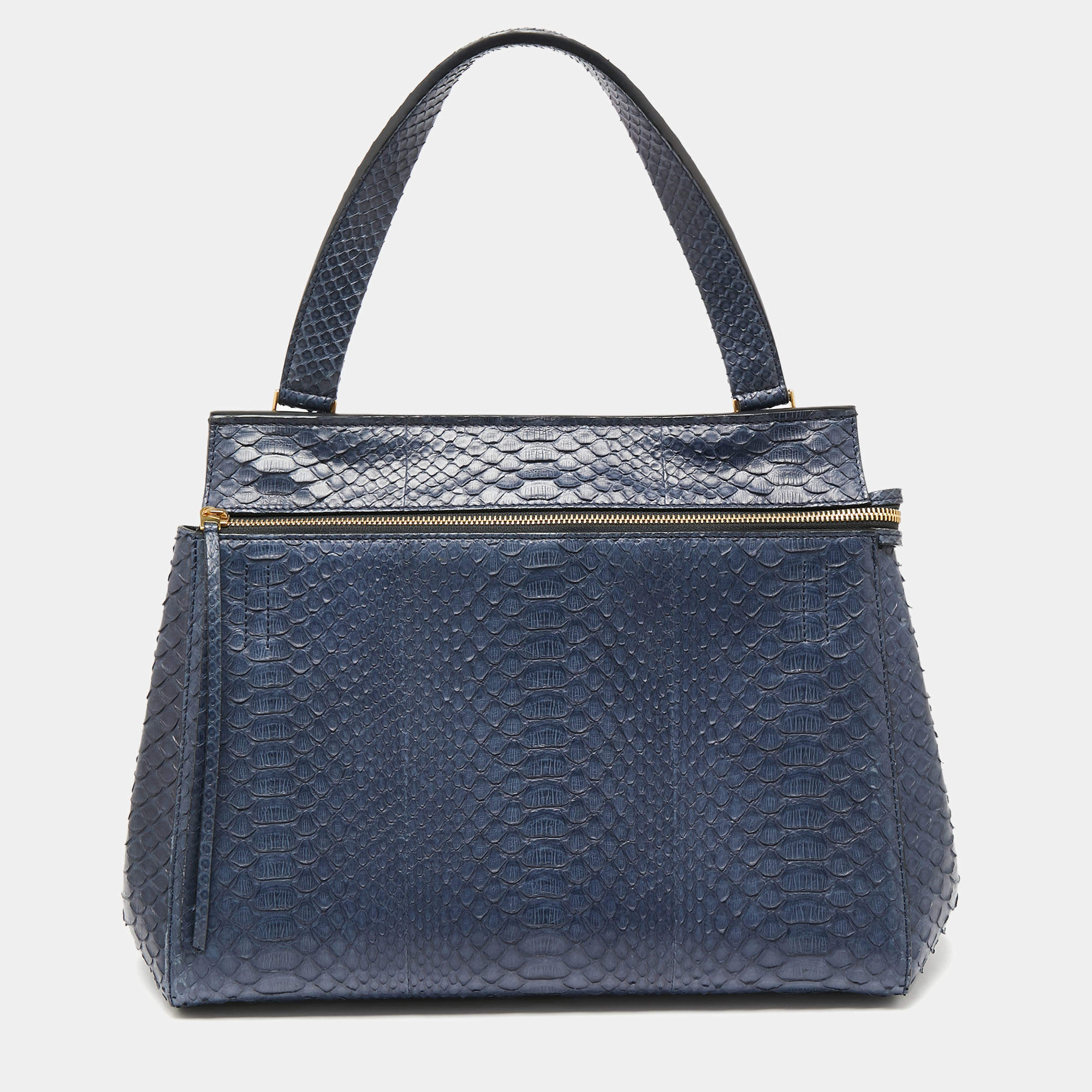 Pre Owned Celine Blue Python Medium Edge Top Handle Bag