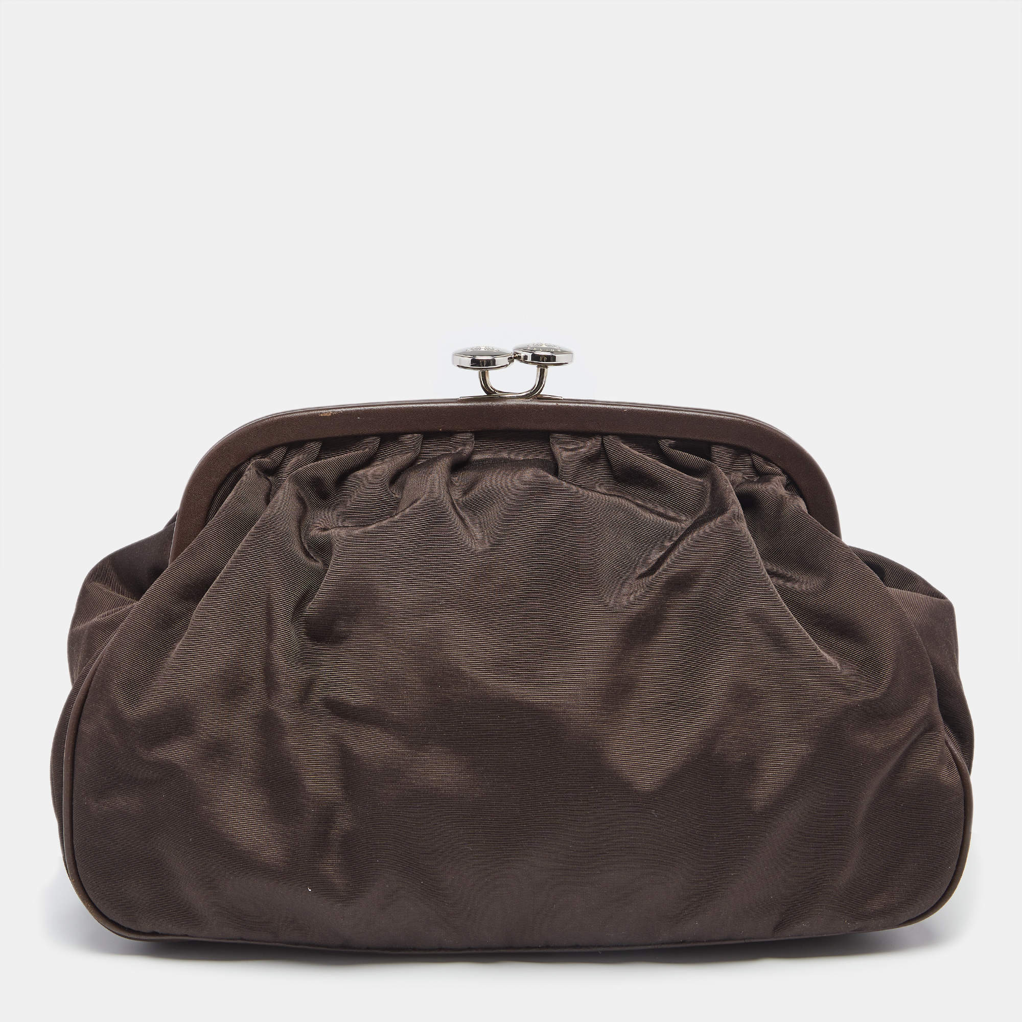 Pre Owned Celine Brown Fabric Kiss Lock Frame Clutch