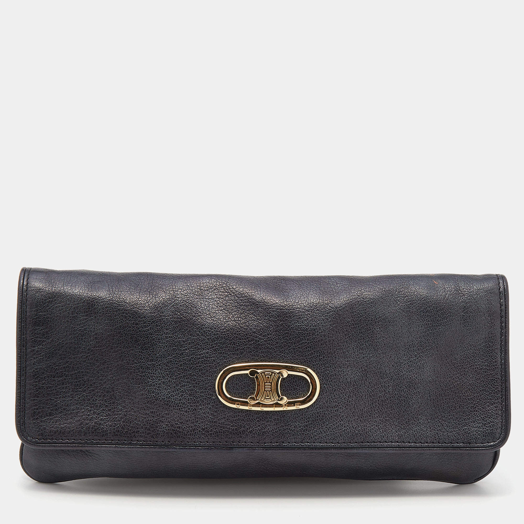 Pre Owned Celine Black Leather Flap Clutch