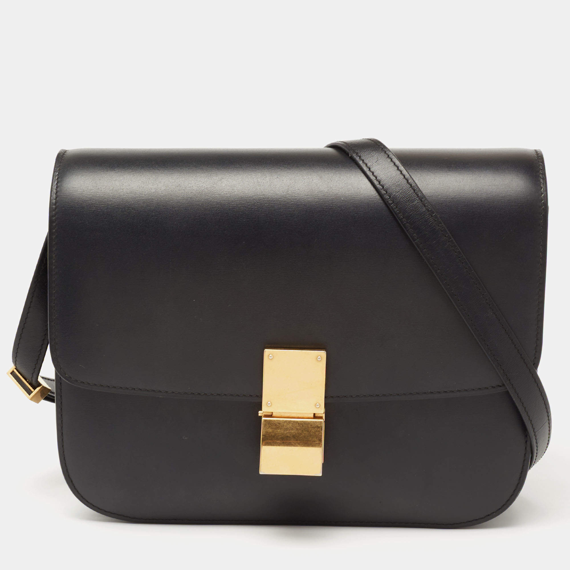 Celine Black Leather Medium Classic Box Shoulder Bag Celine