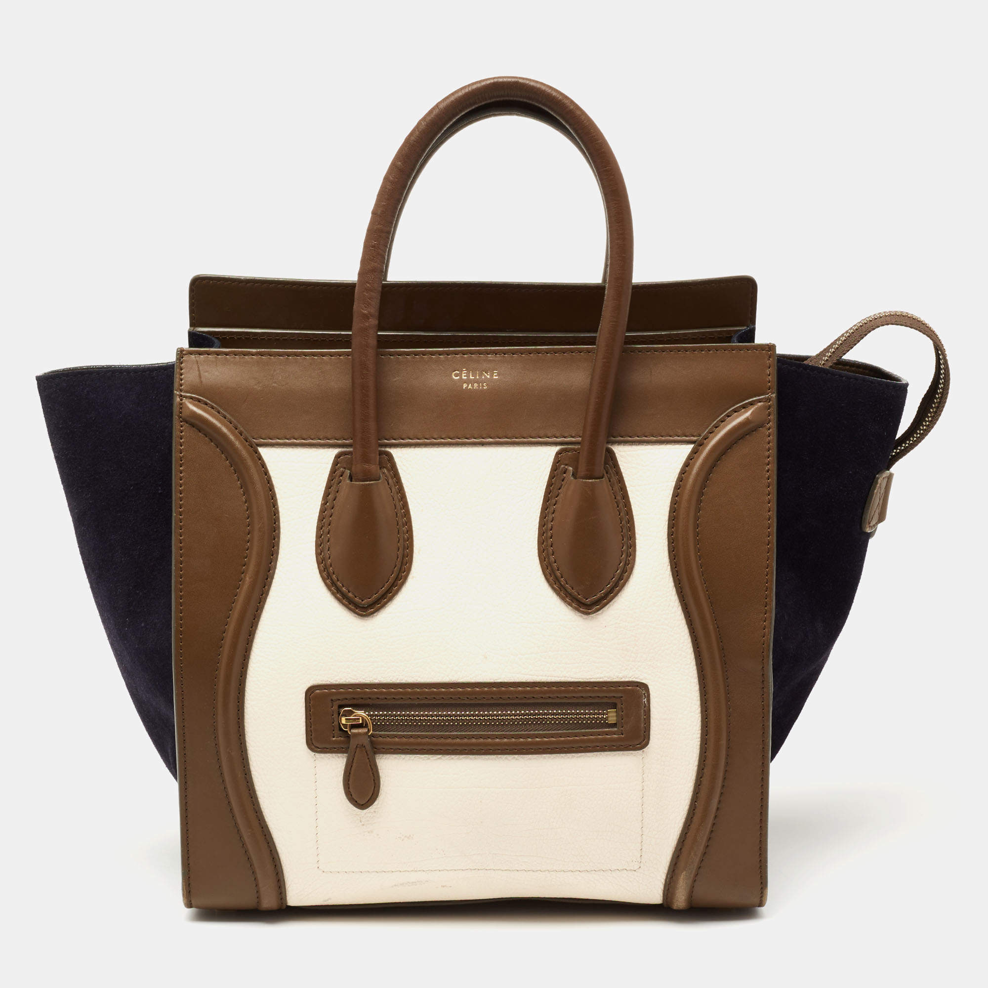مملوكة مسبقًا Celine Tri Color Leather and Suede Mini Luggage Tote