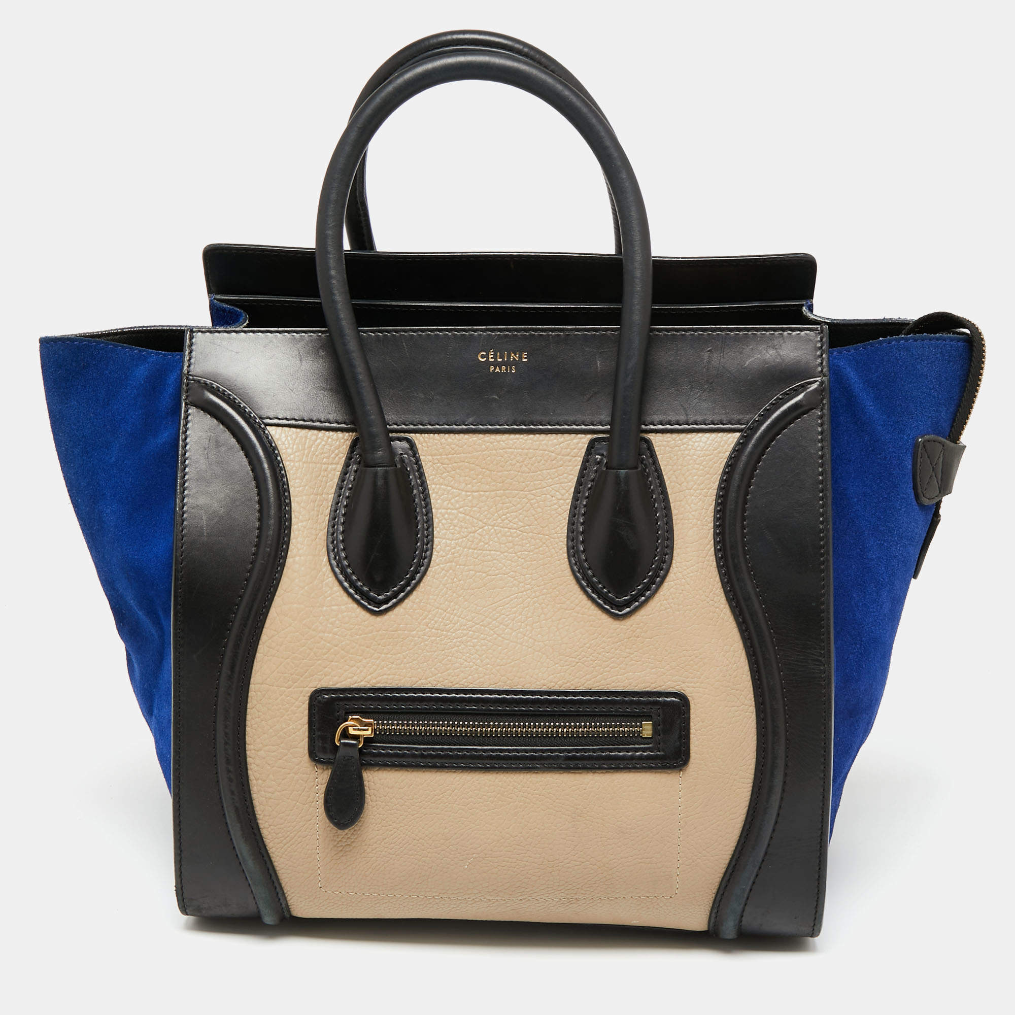 Pre Owned Celine Tri Color Leather and Suede Mini Luggage Tote