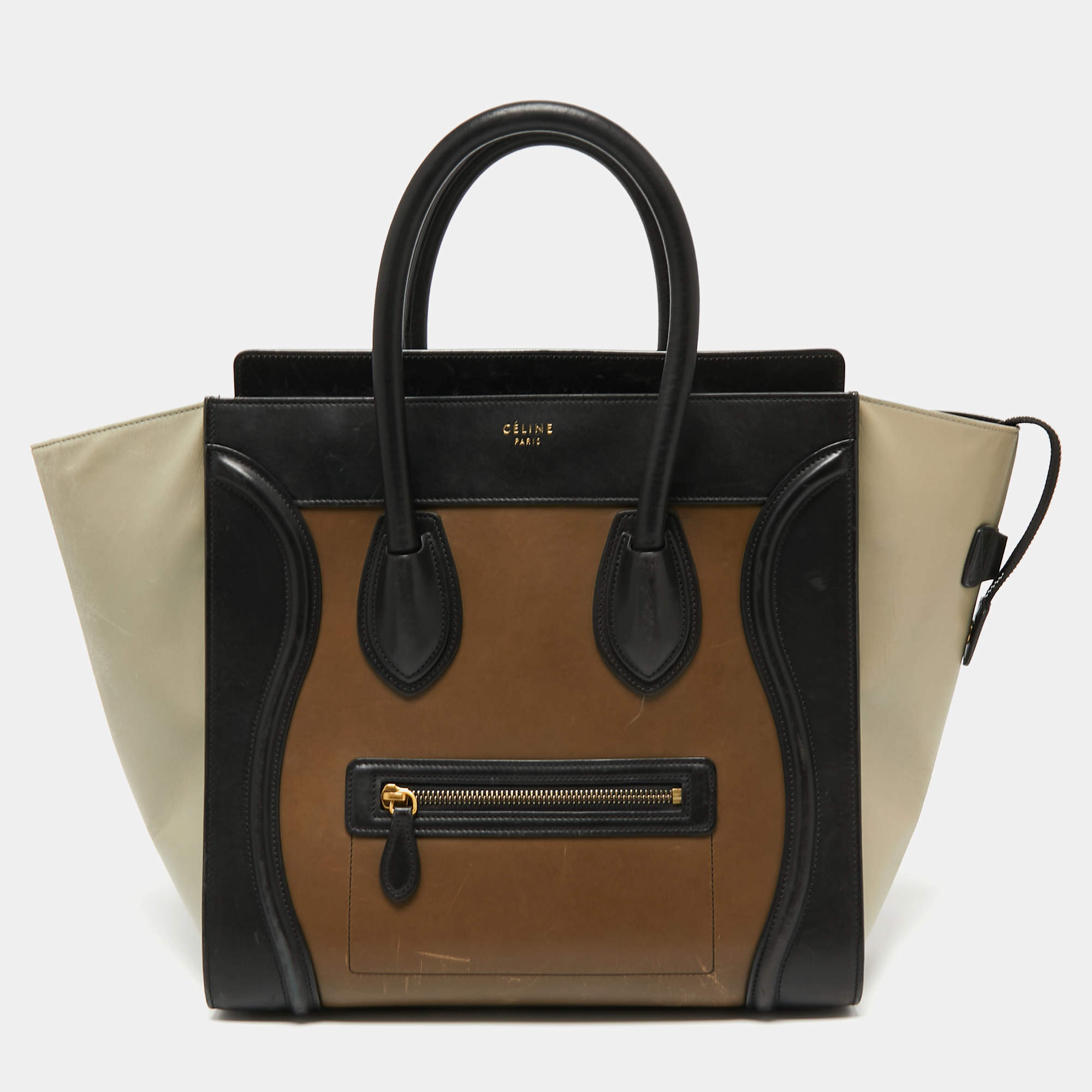 Pre Owned Celine Tri-Color Leather Mini Luggage Tote