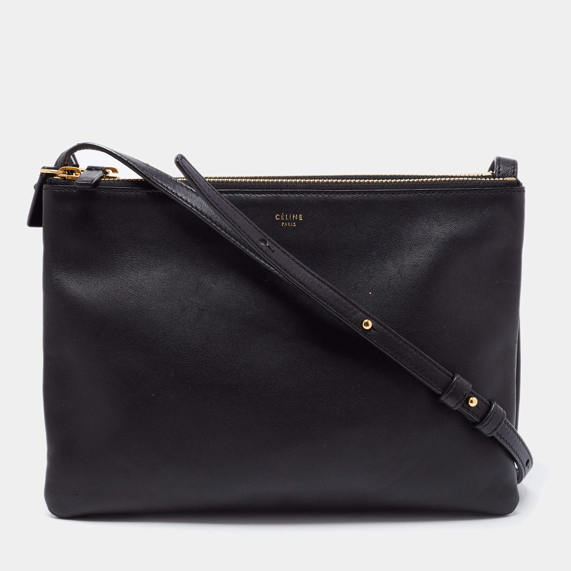 Pre Owned Céline Black Leather Large Trio Crossbody Bag