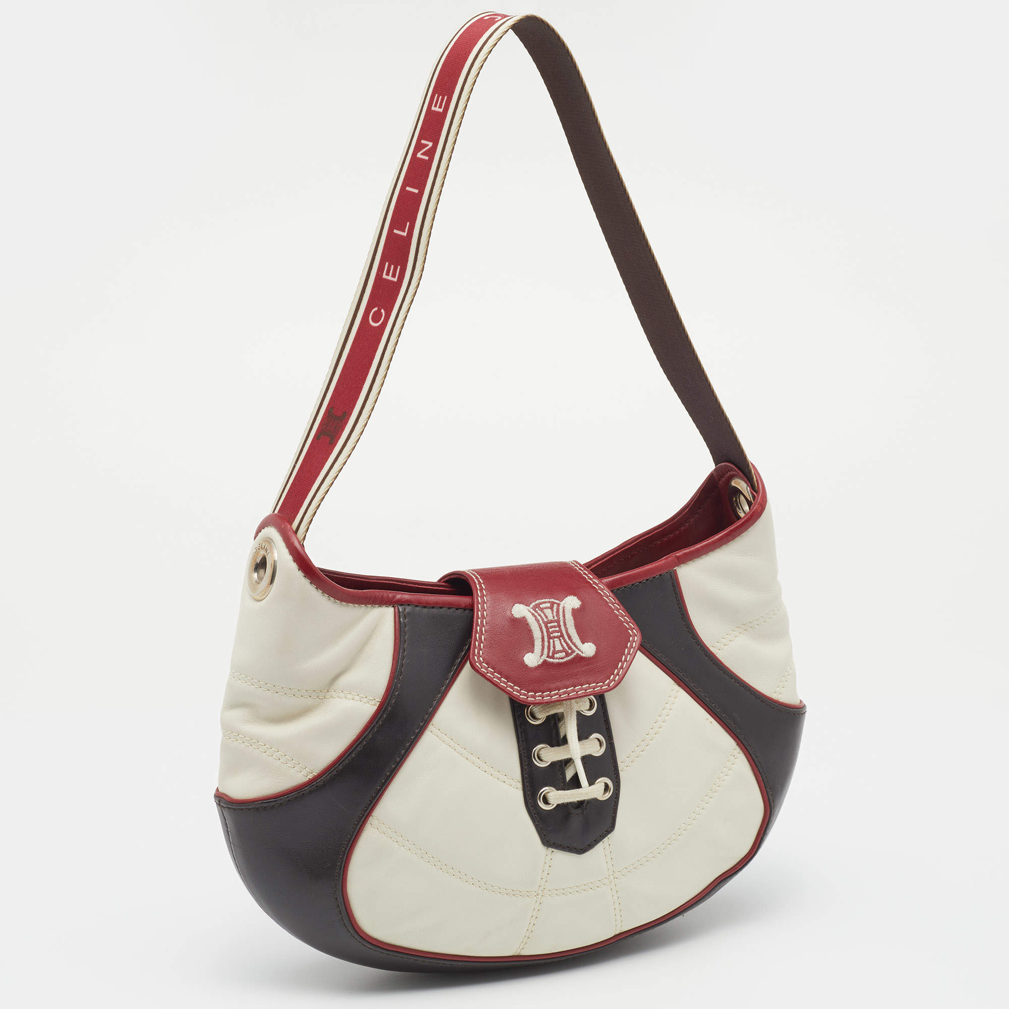 Celine, Bags, Vintage Celine White And Red Leather 202 Fifa World Cup  Hobo Shoulder Bag