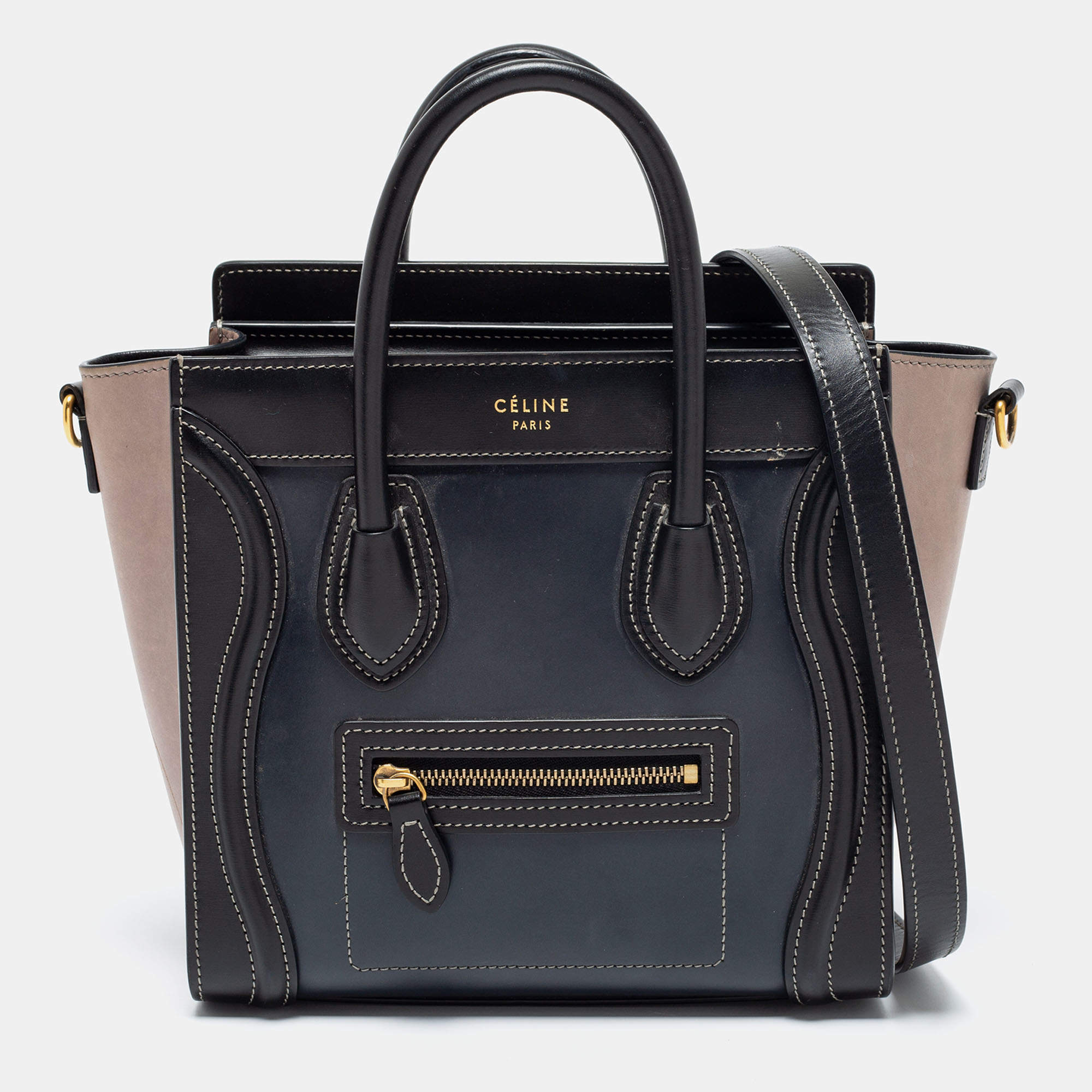 مملوكة مسبقًا حقيبة يد توتس سيلين ميكرو لاغيدج جلد رصاصي/أسود