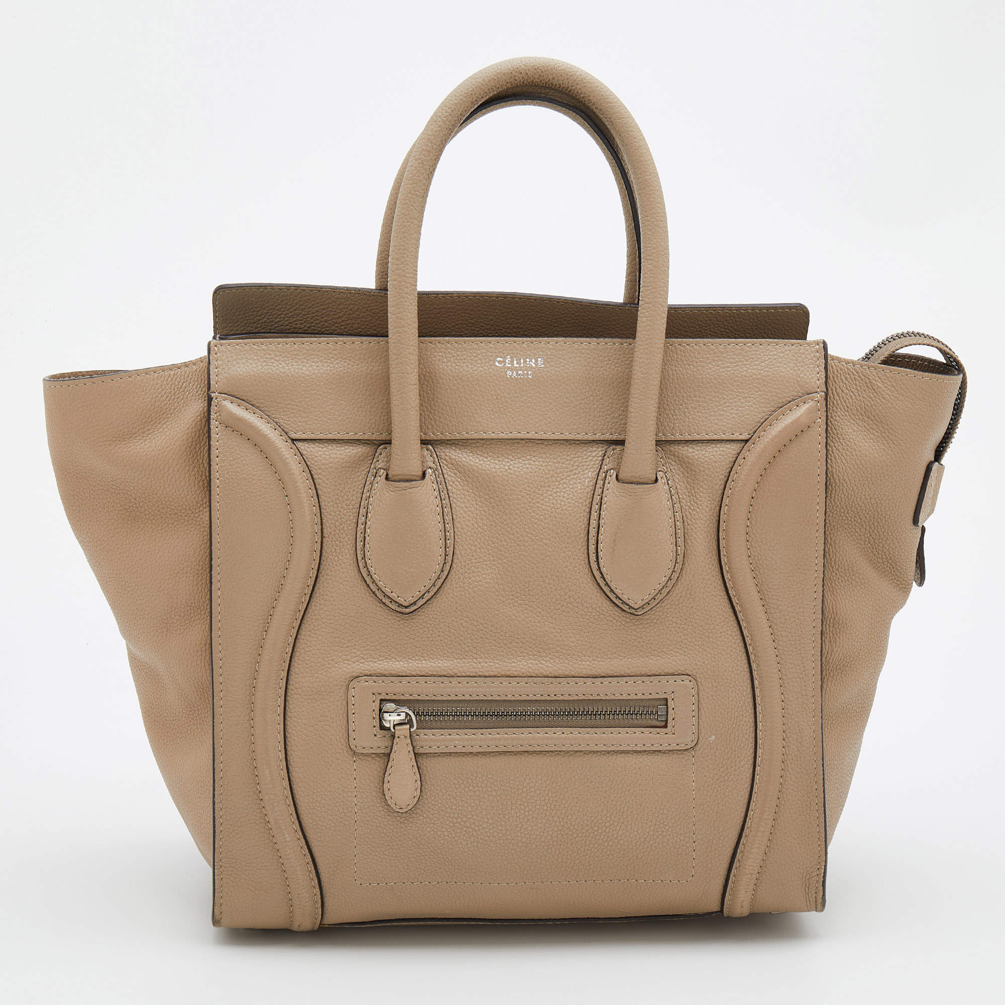 Pre Owned Celine Beige Leather Mini Luggage Tote