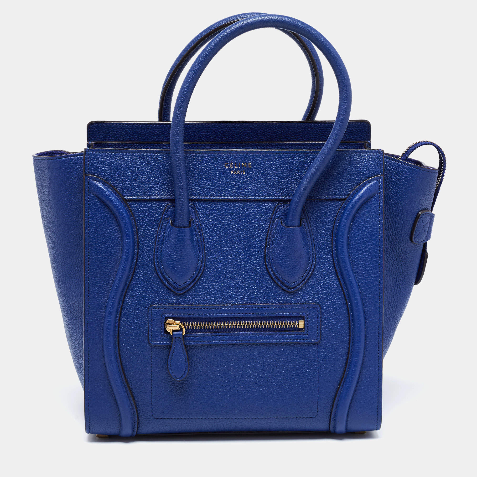 Pre Owned Celine Blue Leather Micro Luggage Tote