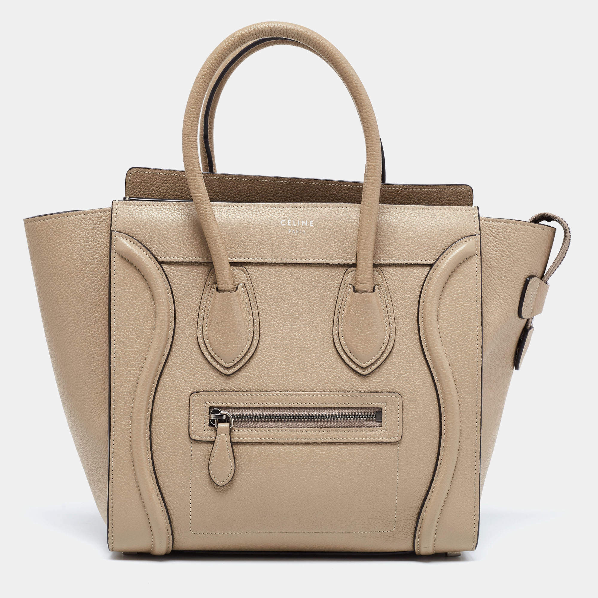 Pre Owned Celine Beige Leather Micro Luggage Tote