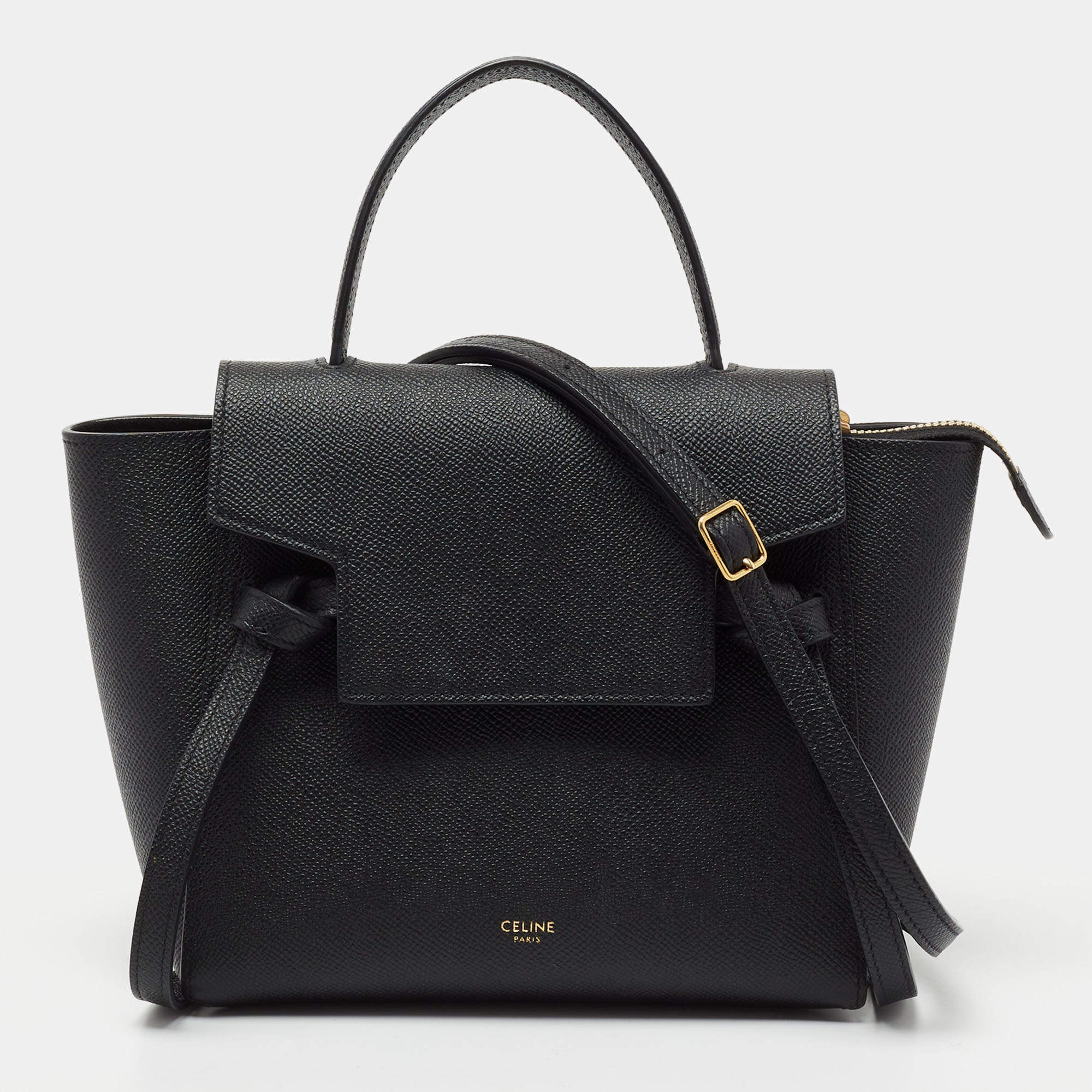 Pre Owned Celine Black Leather Nano Belt Top Handle Bag