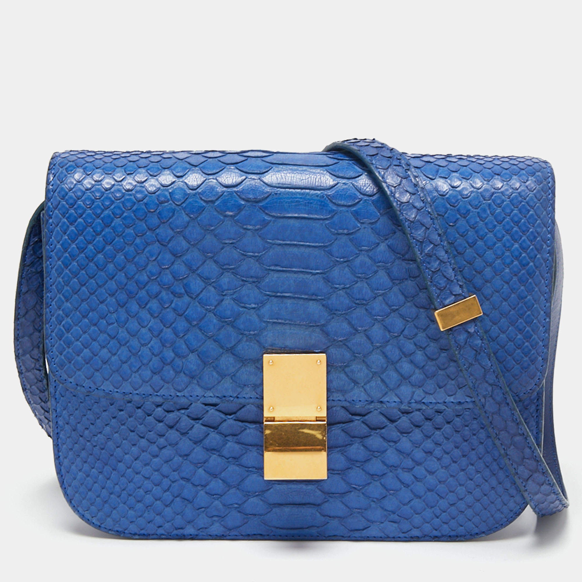Pre Owned Celine Blue Python Medium Classic Box Shoulder Bag