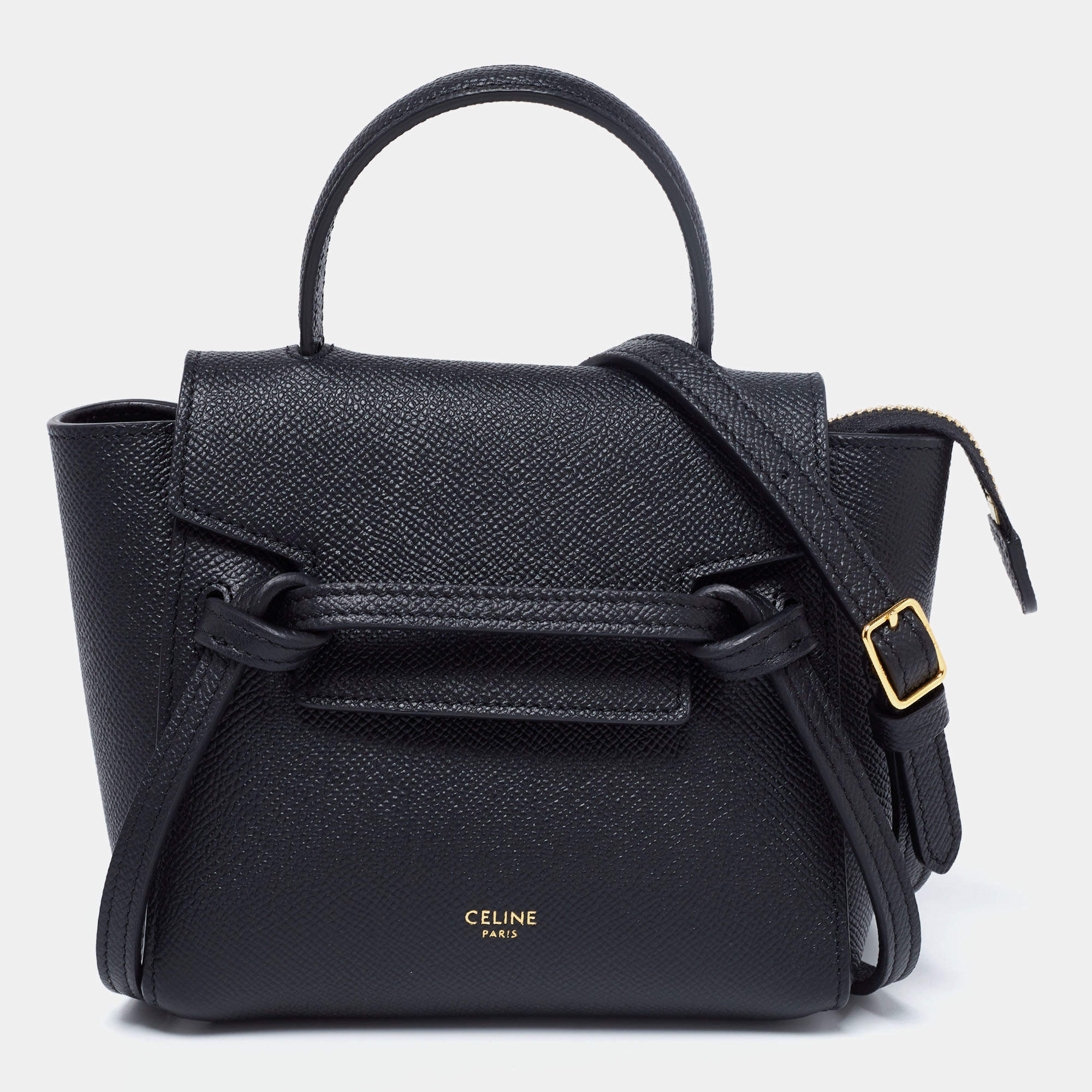 Pre Owned Celine Black Leather Nano Belt Top Handle Bag