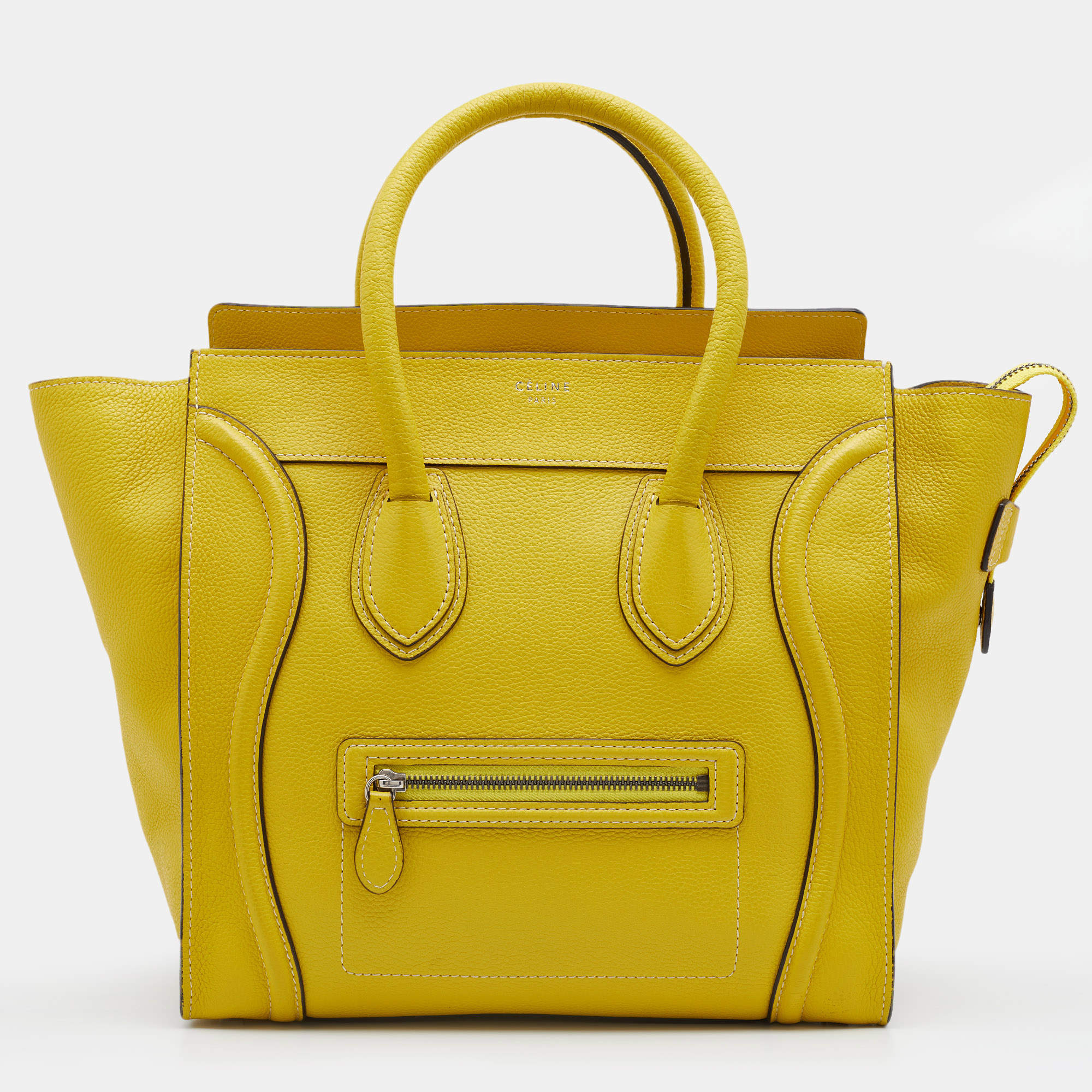 Pre Owned Celine Yellow Leather Mini Luggage Tote