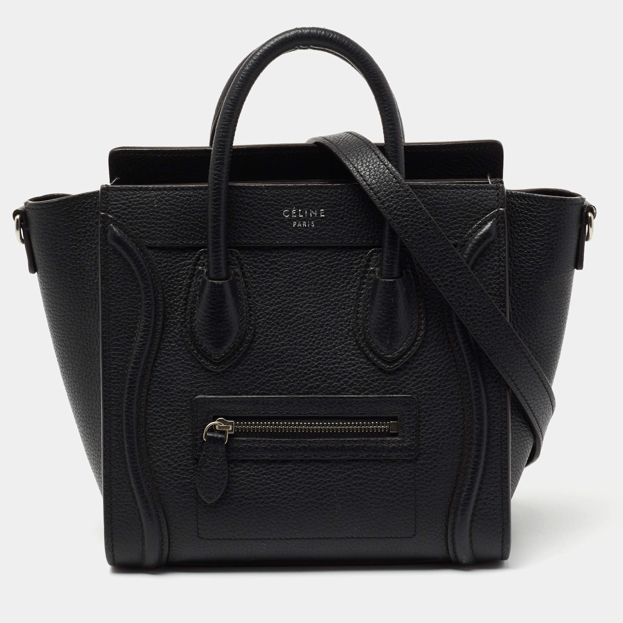 Pre Owned Celine Black Leather Nano Luggage Tote
