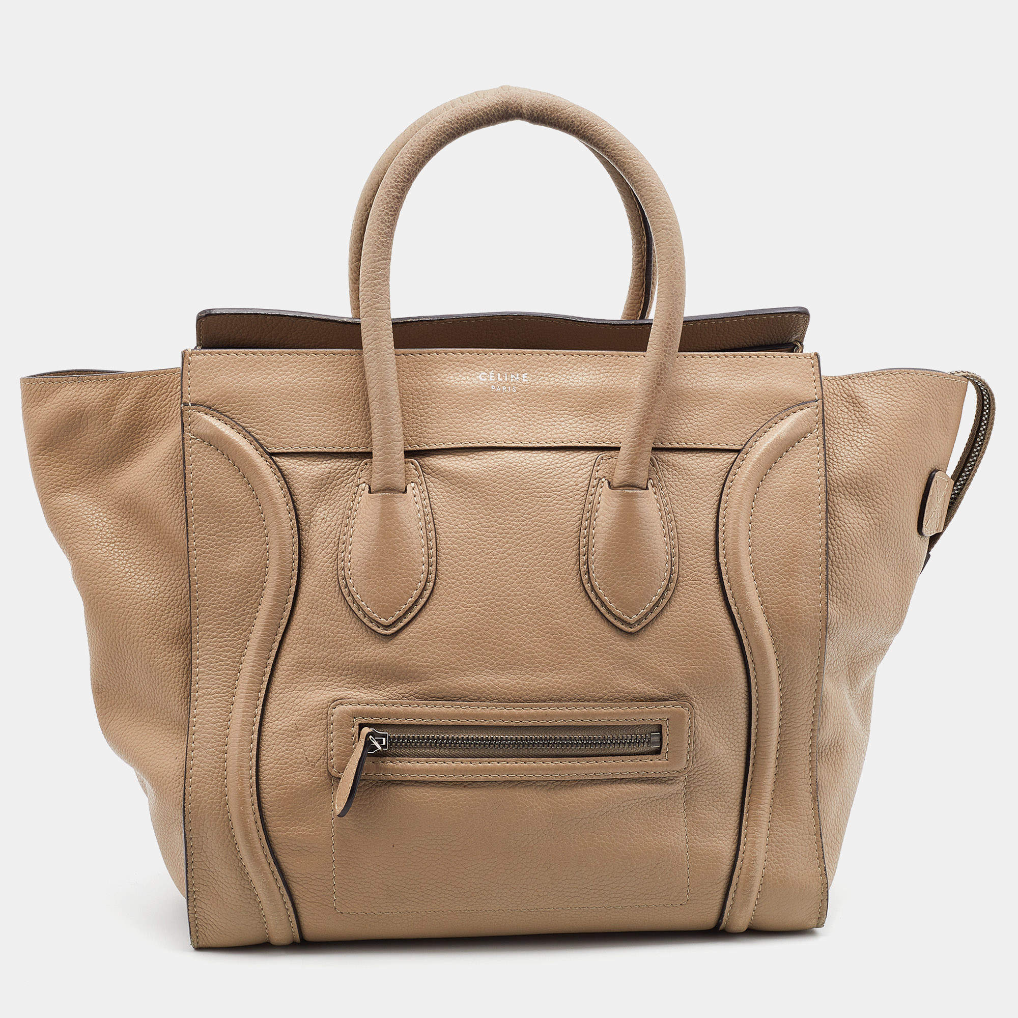 Pre Owned Celine Beige Leather Mini Luggage Tote