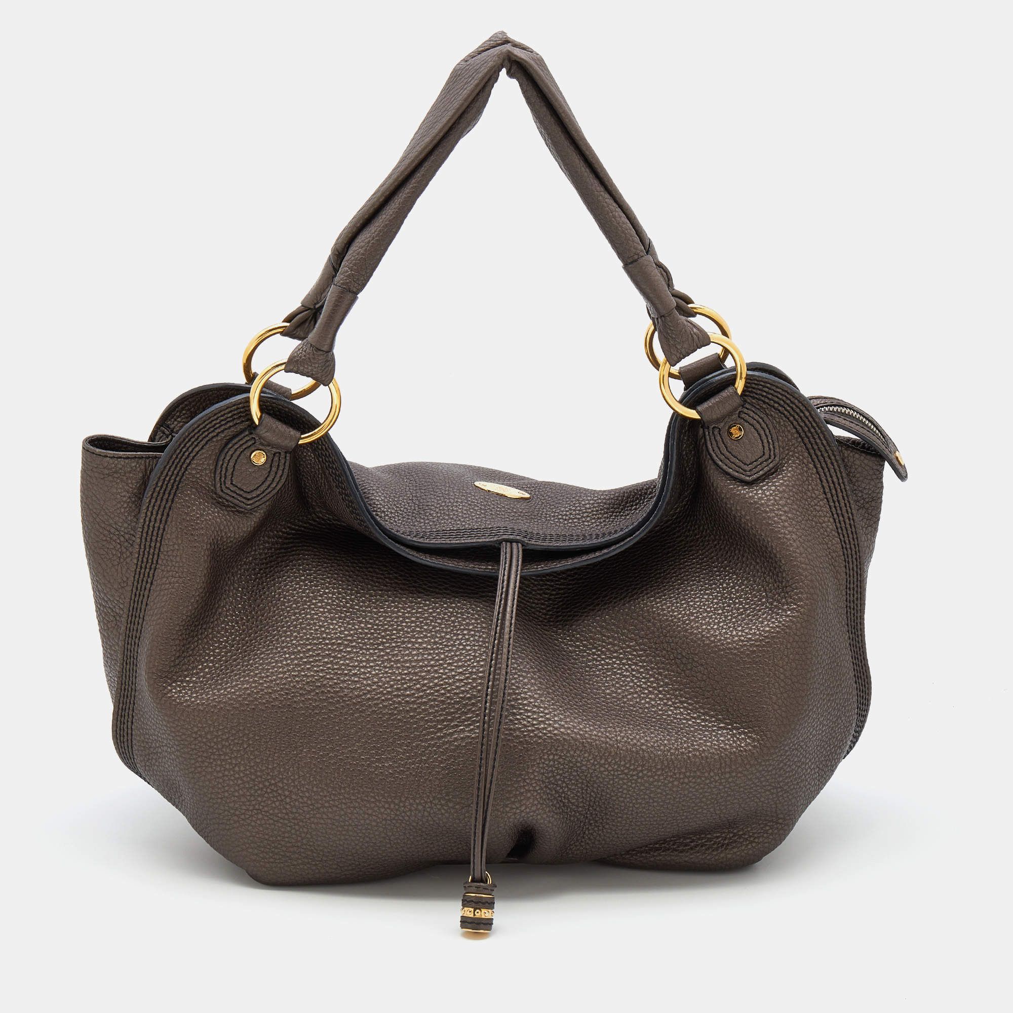 Celine Dark Taupe Pebbled Leather Hobo