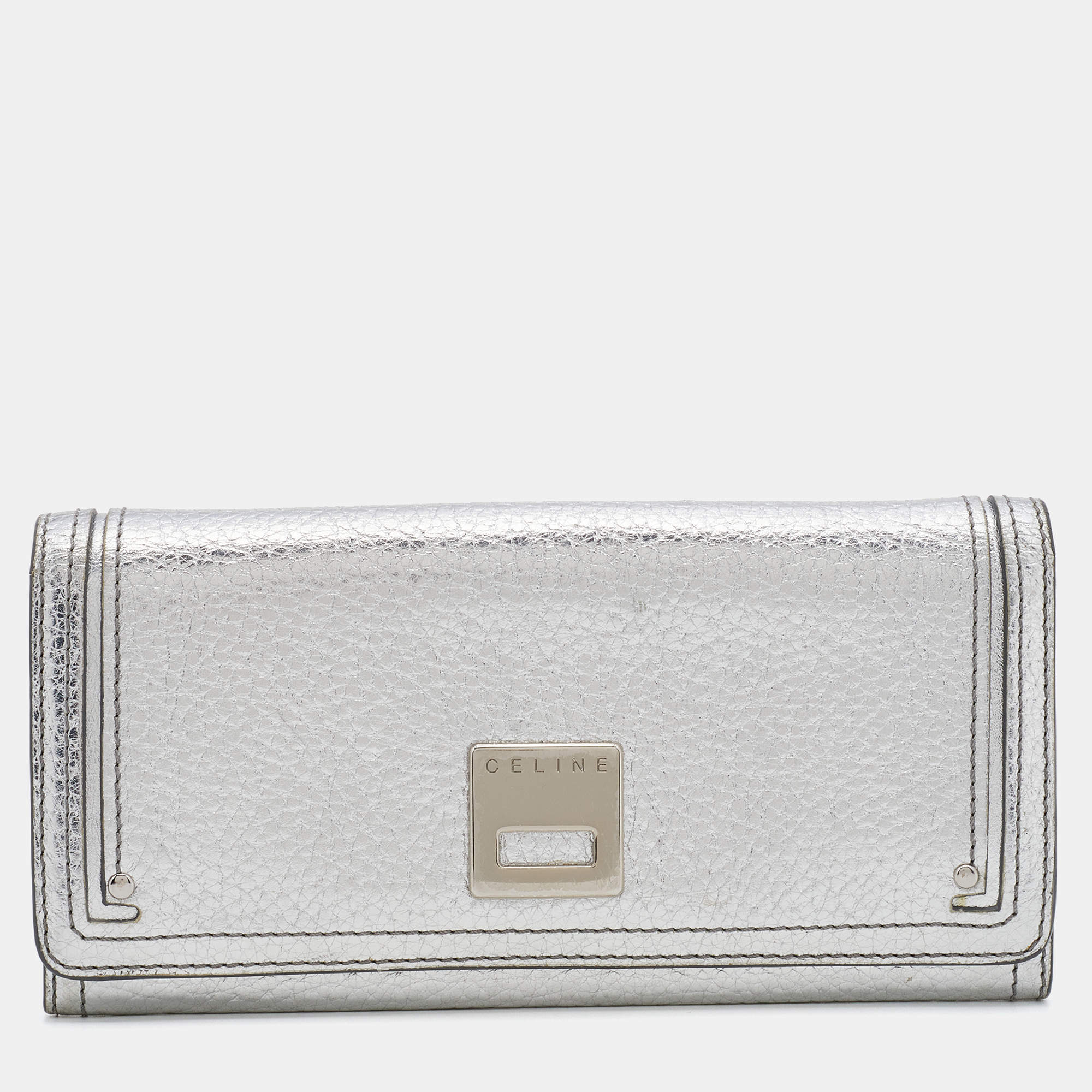 Pre Owned Celine Silver Leather Continental Flap Wallet