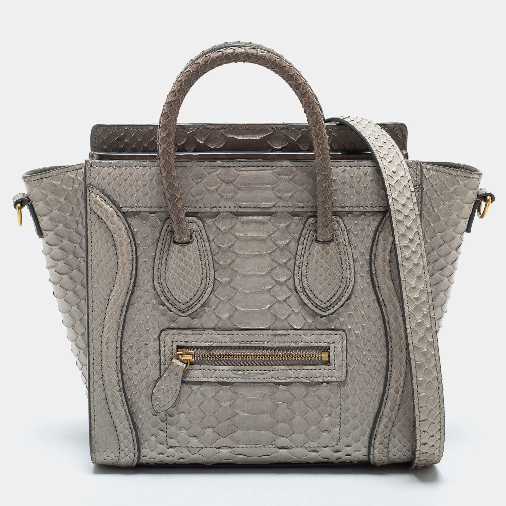 Pre Owned Celine Grey Python Nano Luggage Tote