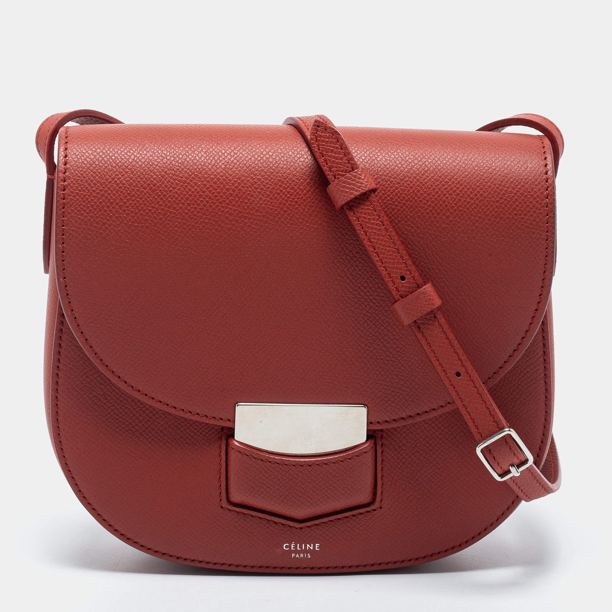 Pre Owned Celine Brown Leather Small Trotteur Crossbody Bag