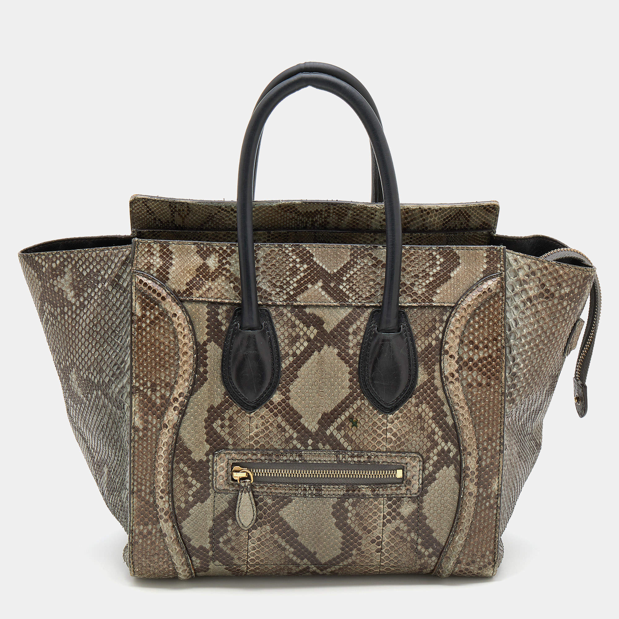 Pre Owned Celine Grey/Brown Python Mini Luggage Tote 