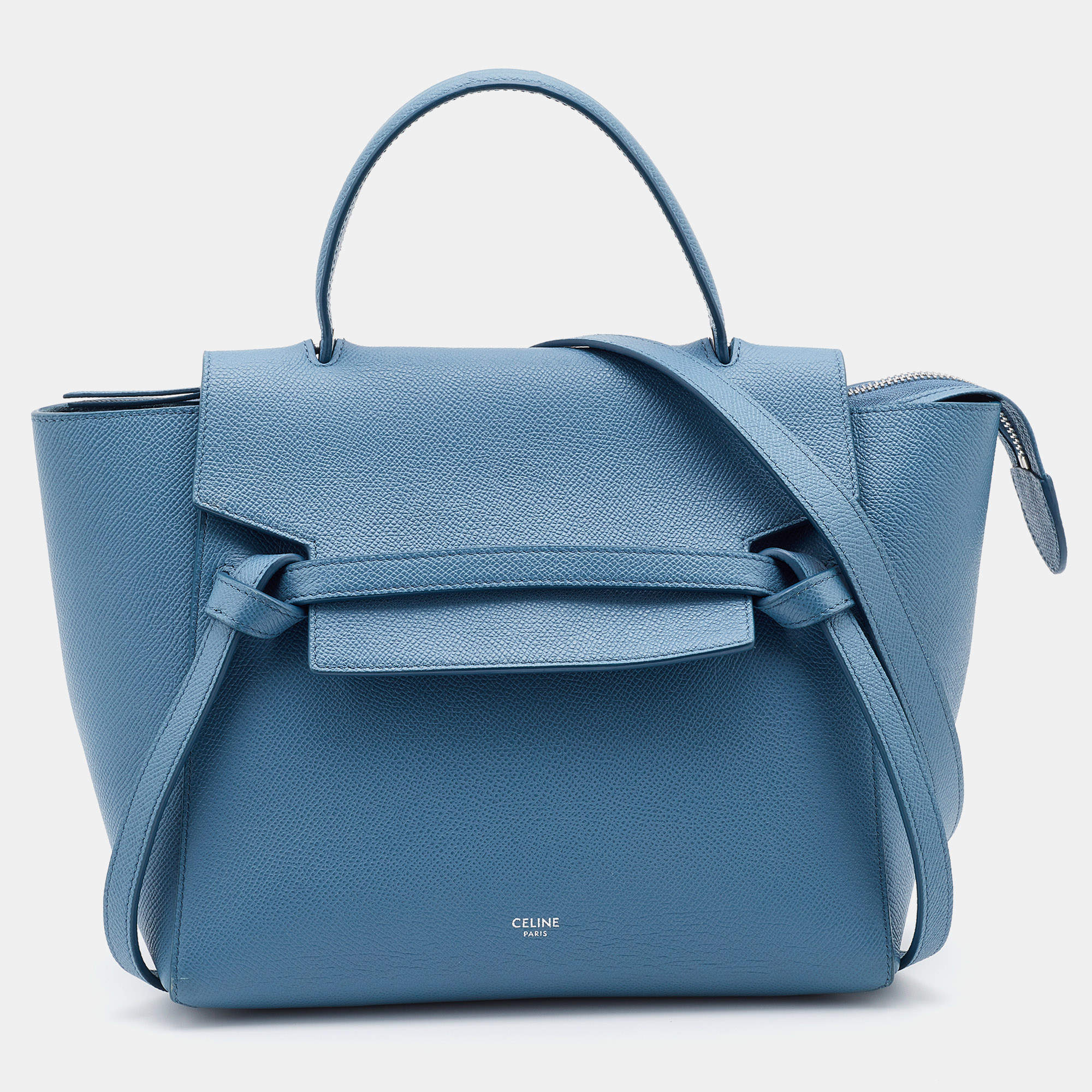 Pre Owned Celine Blue Leather Micro Belt Top Handle Bag