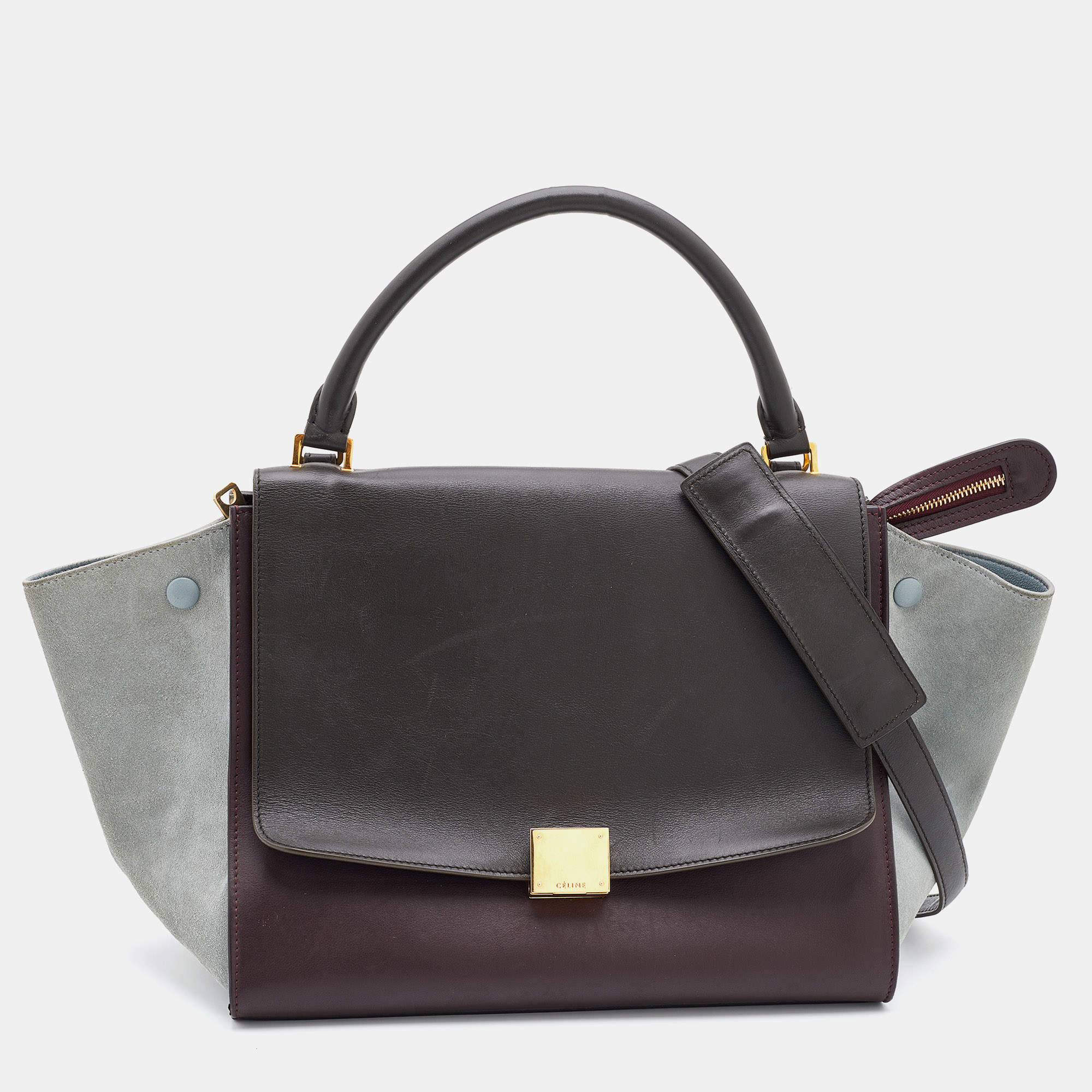 Pre Owned Celine Multicolor Leather and Suede Medium Trapeze Top Handle Bag