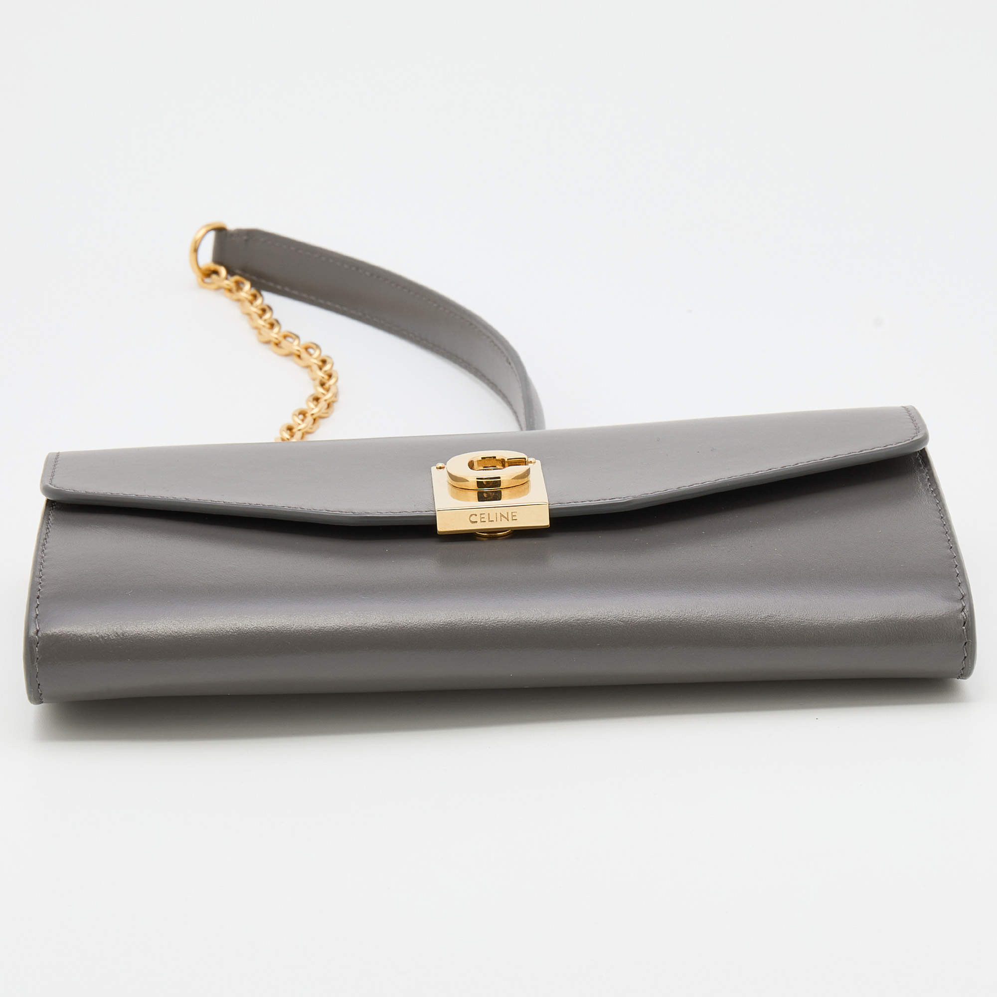 Celine Grey Leather C Wallet On Chain Celine