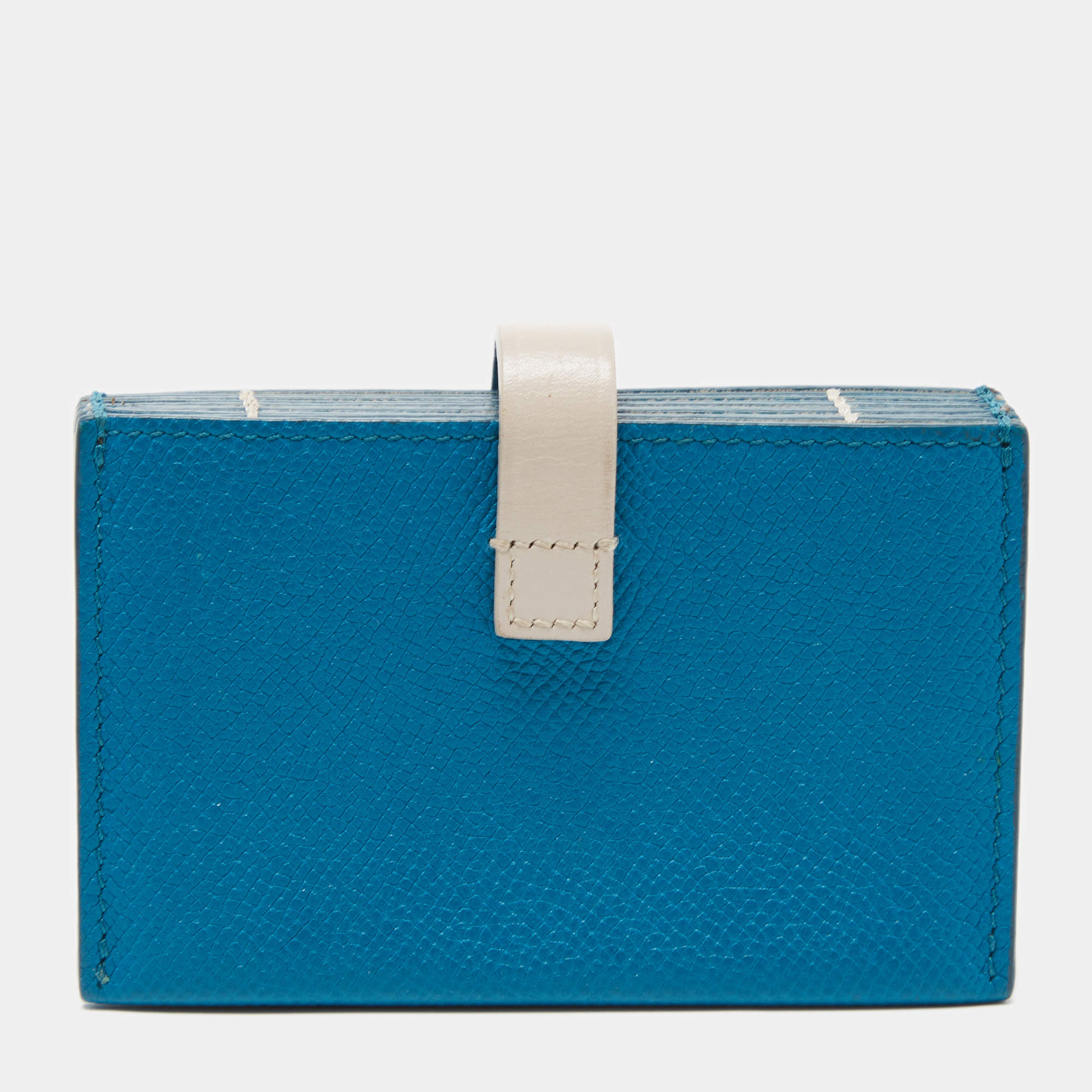 Celine Dusty Blue Grained Leather Accordeon Card Holder Celine