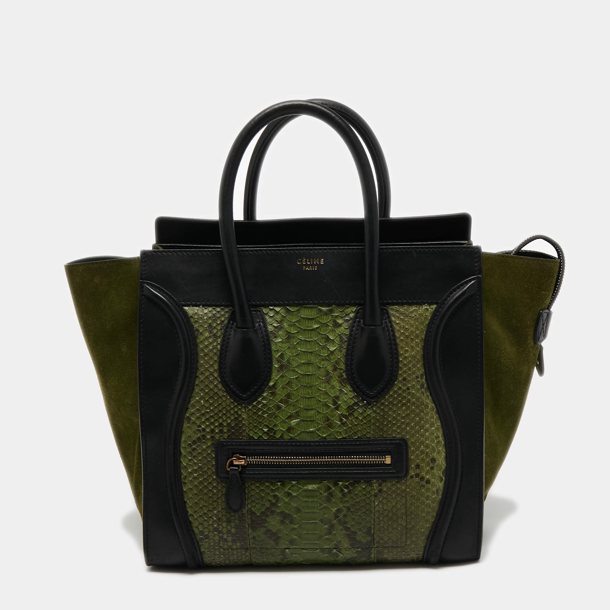 مملوكة مسبقًا Celine Black/Green Python and Leather Mini Luggage Tote