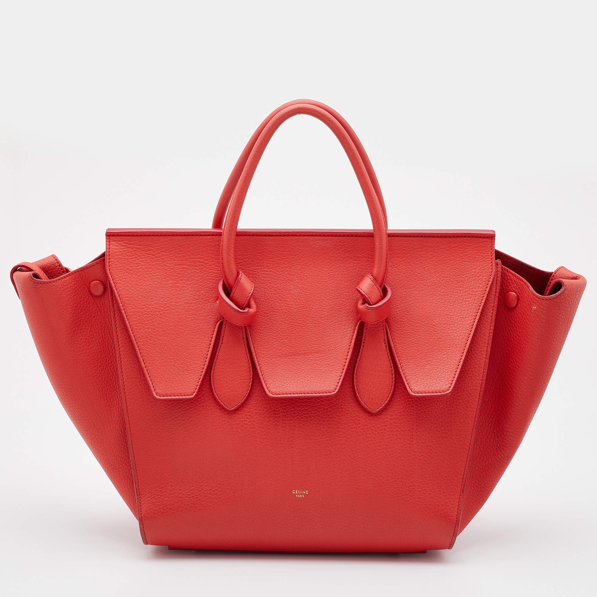 Pre Owned Celine Orange Leather Small Tie Tote
