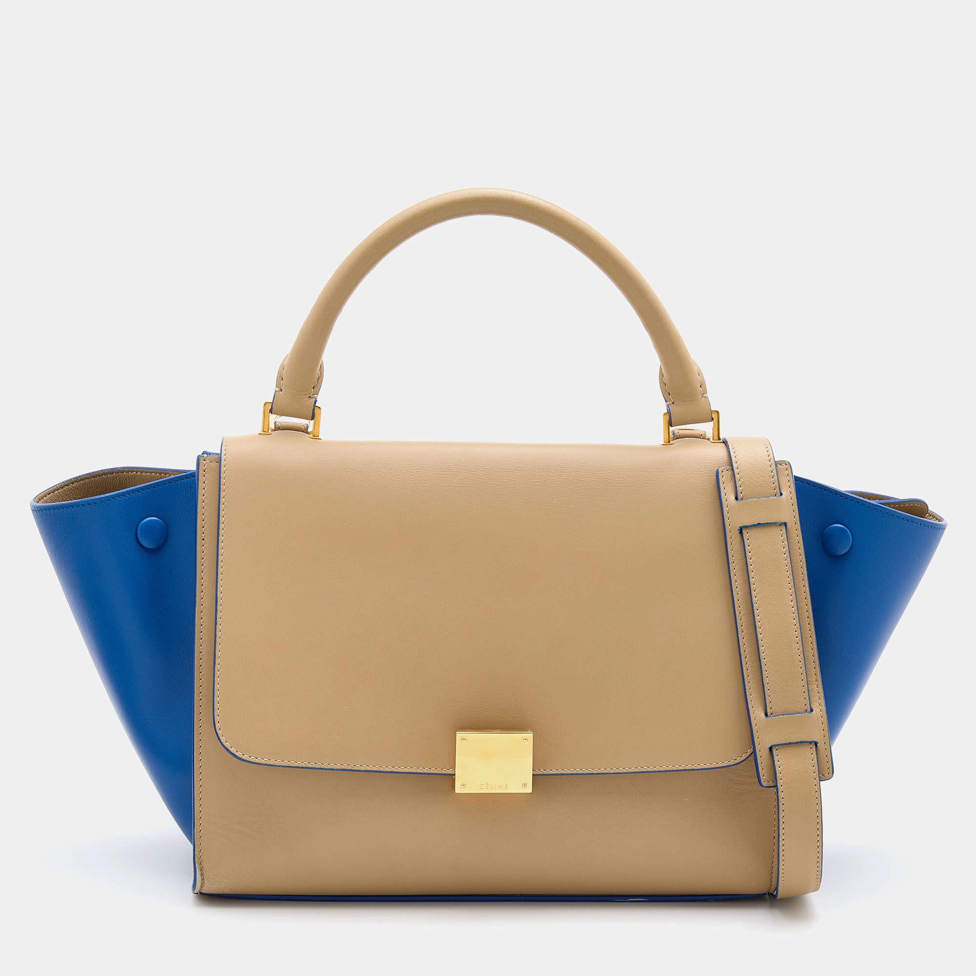 Pre Owned Celine Beige/Blue Leather Small Trapeze Top Handle Bag