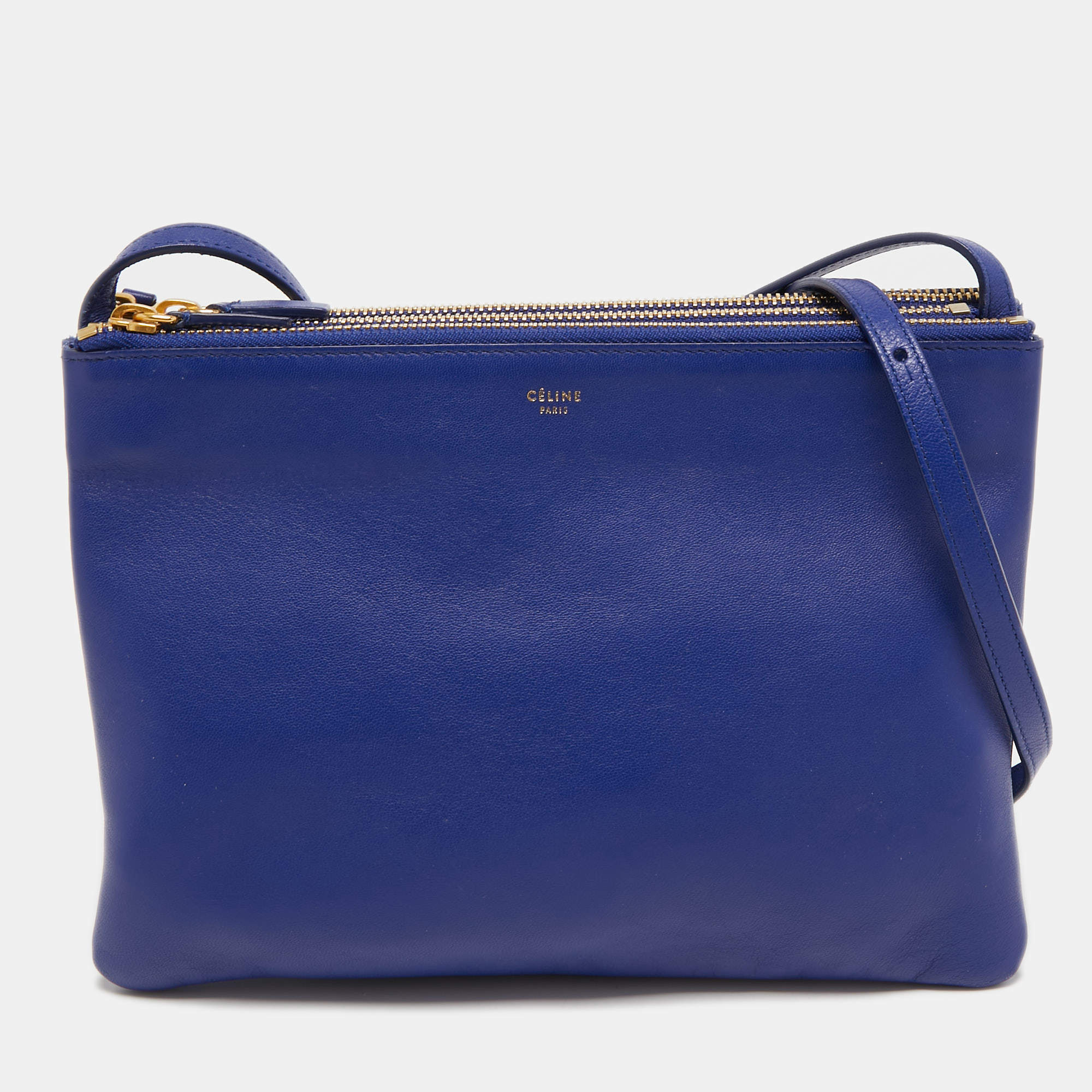 Pre Owned Celine Blue Leather Trio Crossbody Bag